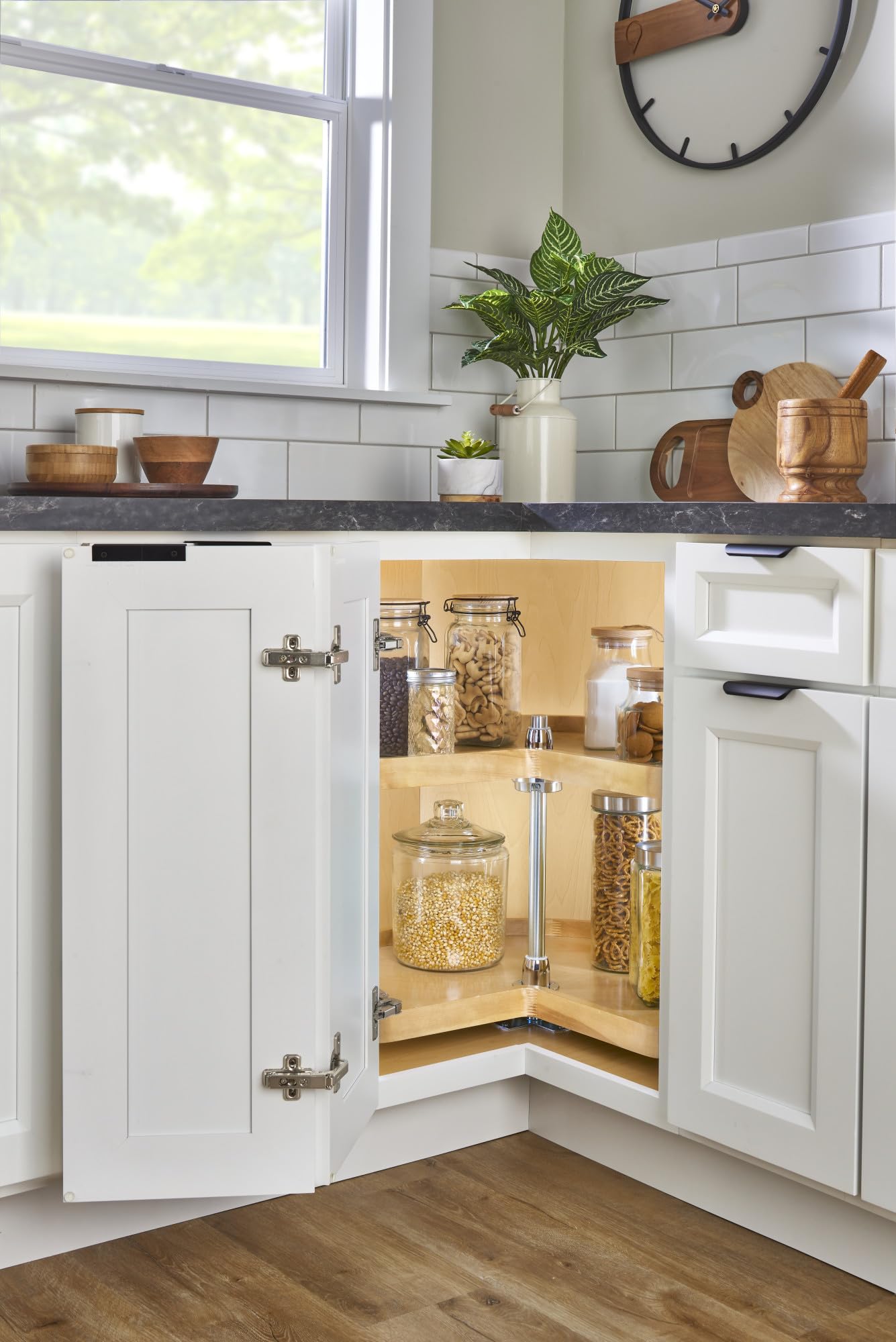 REV-A-SHELF Wood Kidney-Shaped Lazy Susans Shelf for Corner Base Cabinets