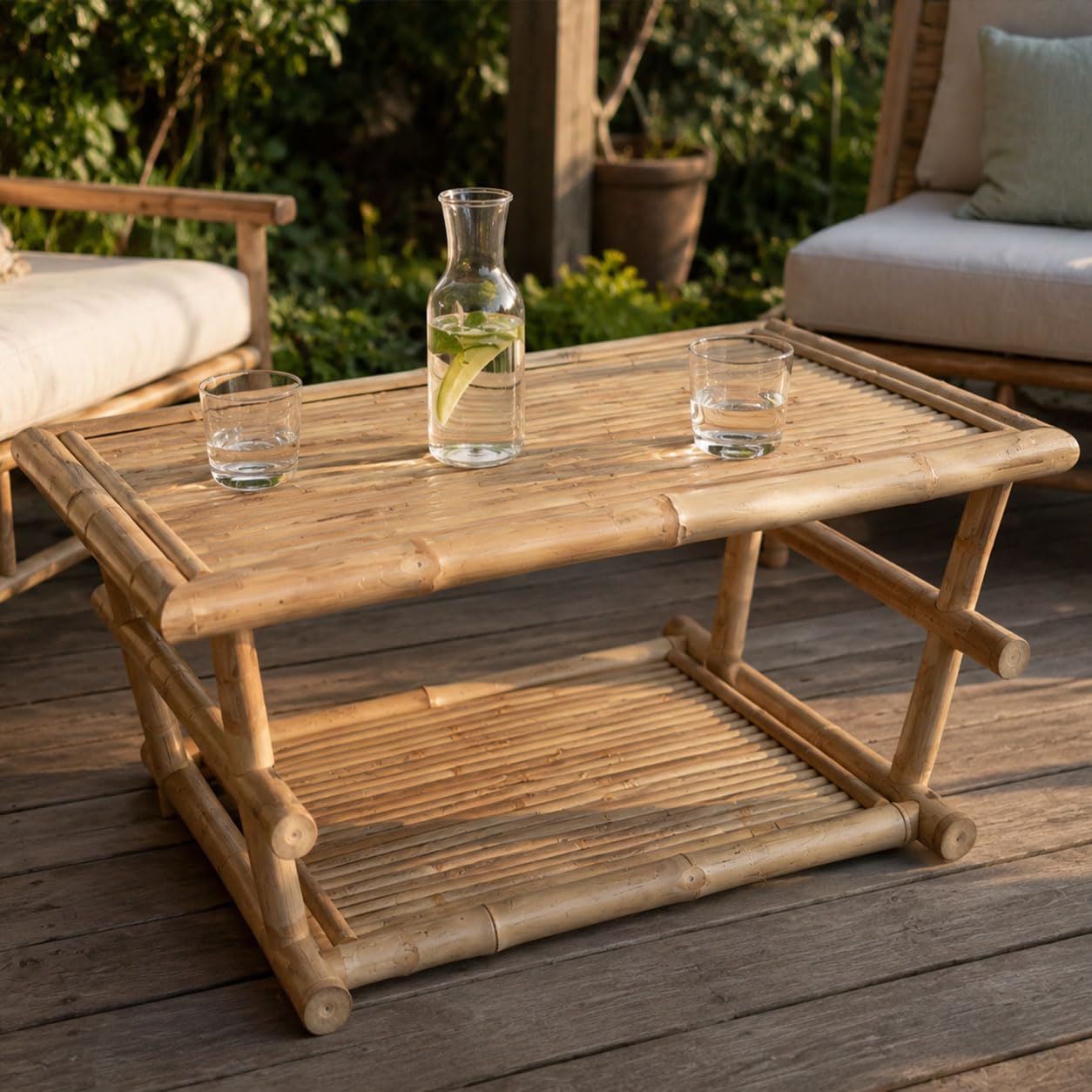 Decorasian Bambus Couchtisch (85x55x45 cm) – Lounge Tisch für Indoor & überdachten Outdoor Bereich – Boho Beistelltisch, für Balkon & Wohnzimmer