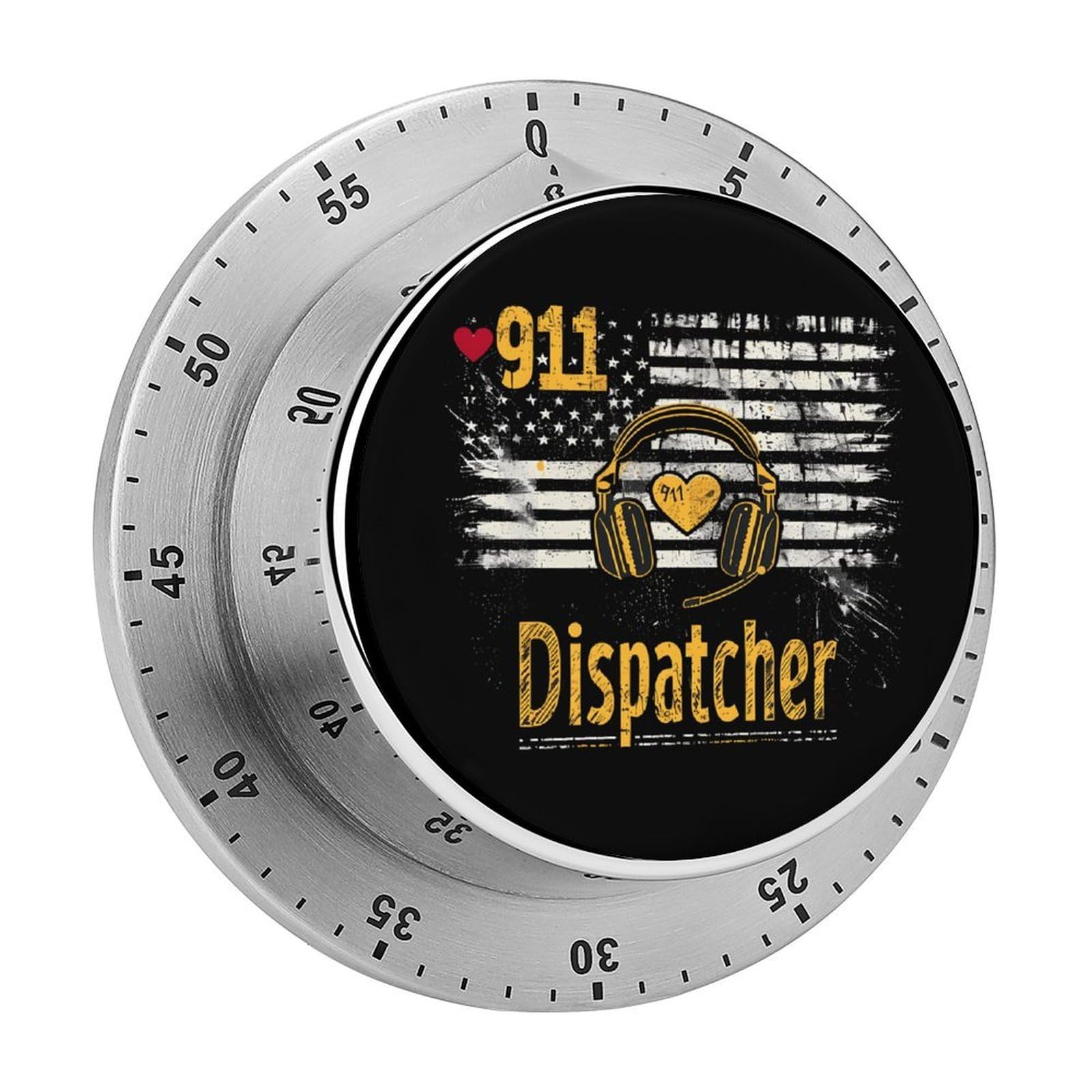 911 Dispatcher with U.S. Flag Magnetic Timer for Kitchen Cooking Productivity Stainless Steel Timers with Alarm