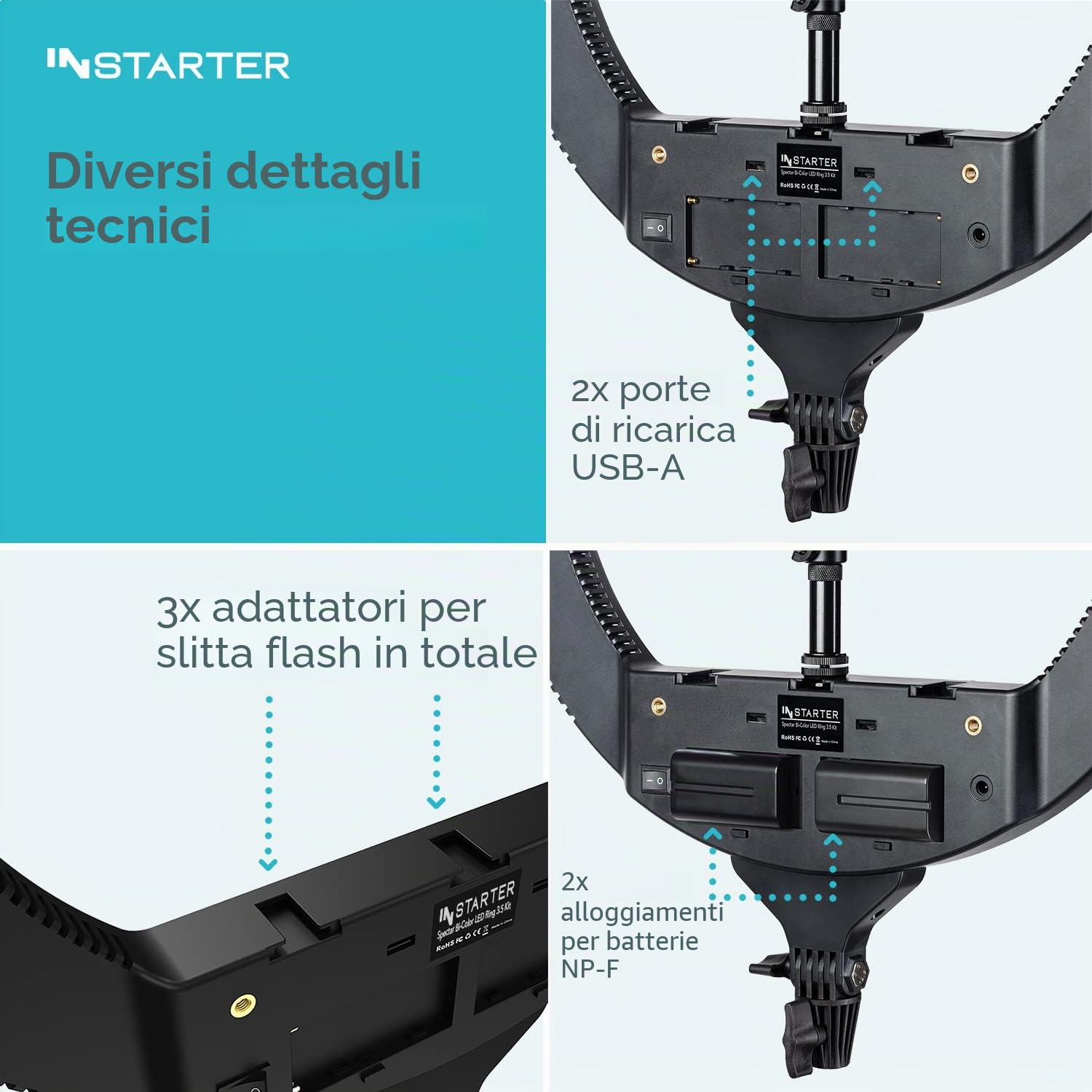 Ring light a LED con treppiedi, Luce ad anello orientabile a 180°, Lampada per video da 60 W bicolore, illuminazione regolabile