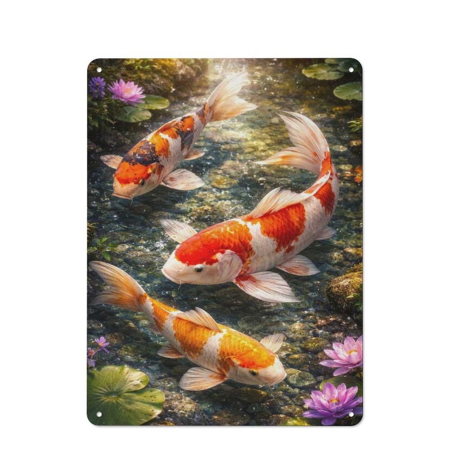 Junmoney Style-20 Koi Fish In A Pond Barn Style Metal Wall Decor 40X30cm, Country Metal Sign For Kitchen, Cottage, Porch Or Garden Room