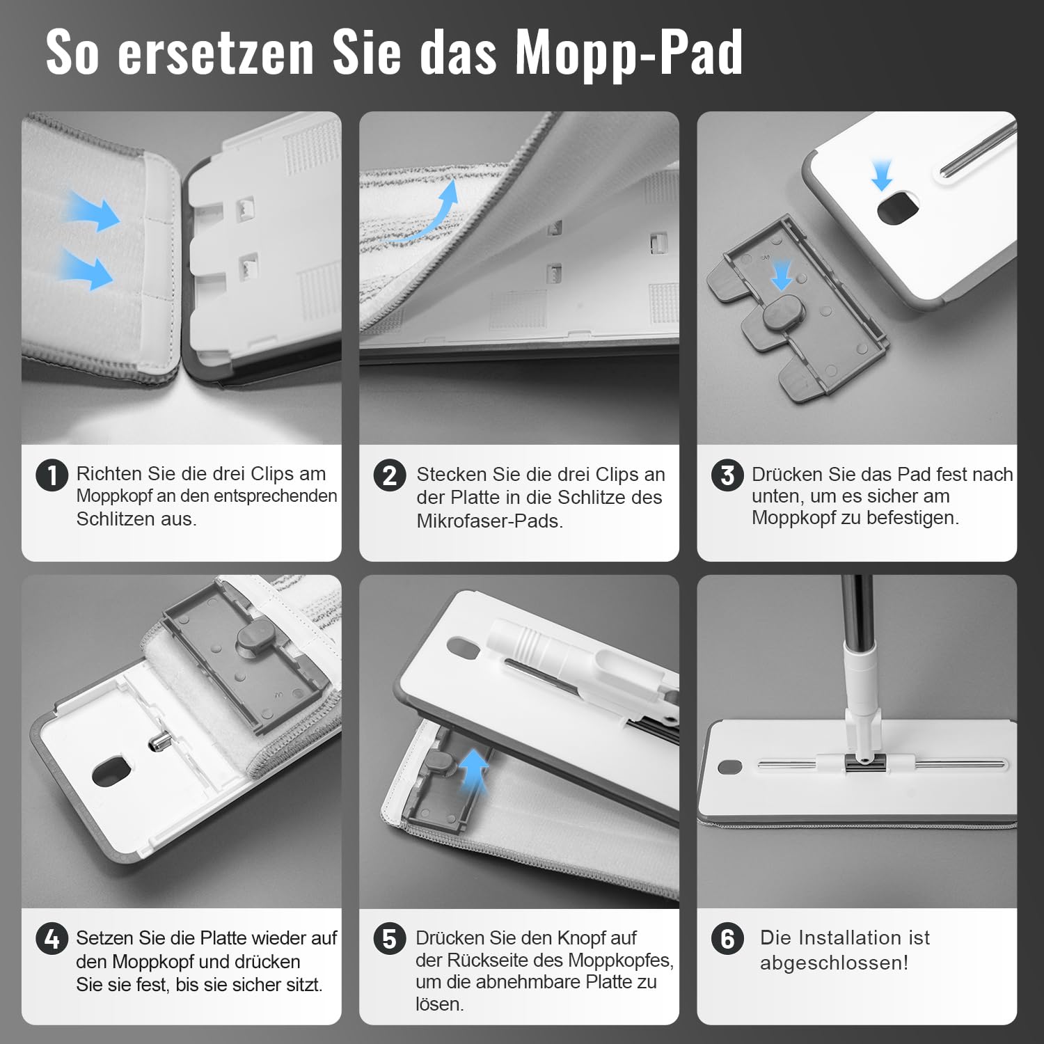 HoMettler wischmopp Set mit Eimer,Mopp mit klarem Wasser auswaschen,100% Trennung von Frisch und Schmutzwasser,Geeignet für Hartholz, Vinyl, Fliesen