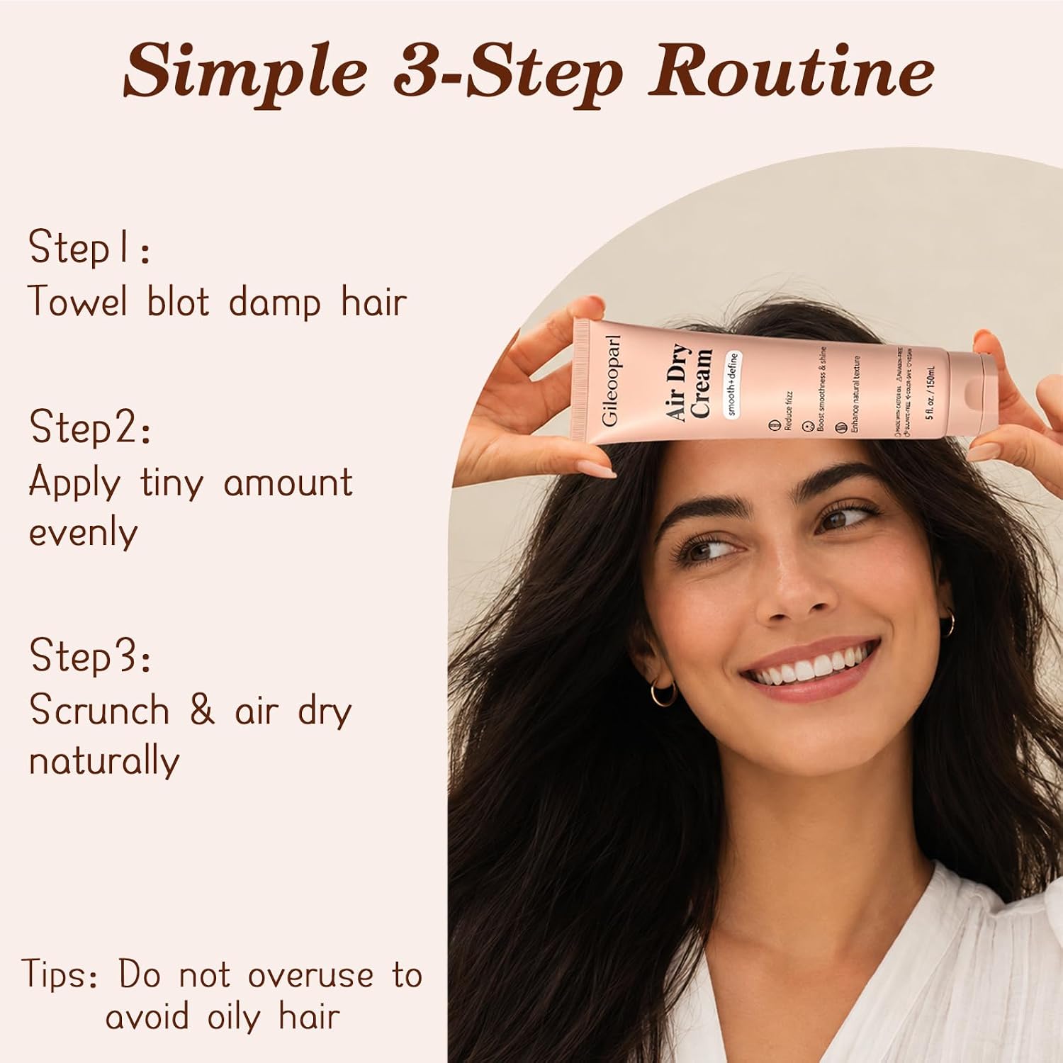 Air Dry Cream for Hair,With Castor Oil & Coconut Oil | No Heat Air Dry Cream,5 fl oz,Smooth Out Frizz,Weightless,Won’t Weigh Down Fine Straight Hair