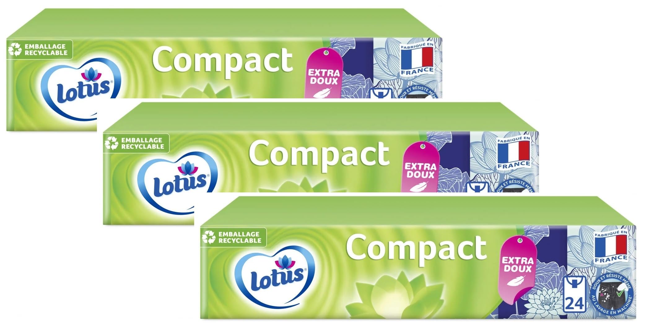 Lotus Mouchoirs Compact+ Extra Doux en étui - paquet de 24 étuis - Lot de 3 - Vendu Par Lot - Offre Spéciale