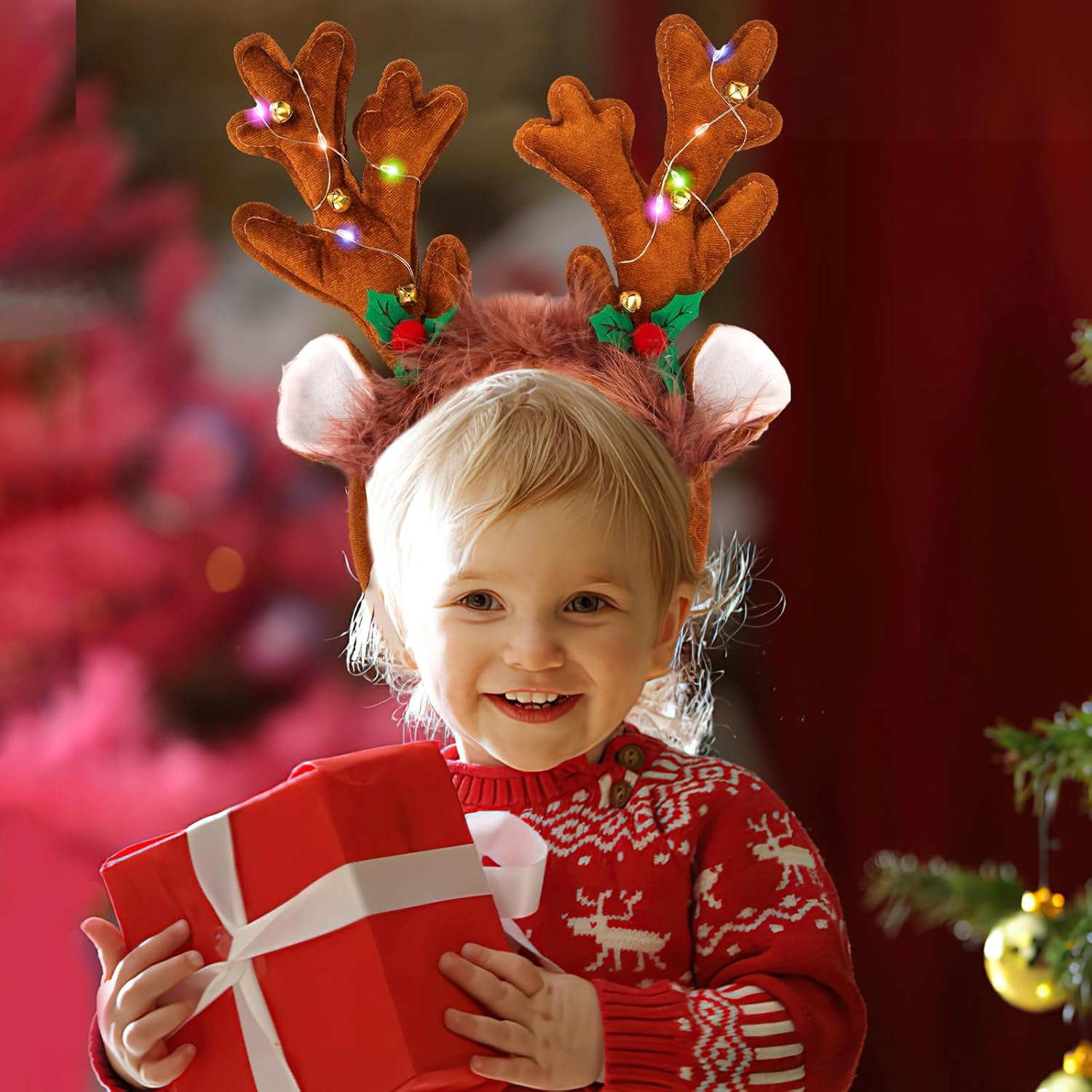 Shindel Reindeer Antlers Headband - Light Up LED Reindeer Antler Hair Band for Christmas Costume Accessories