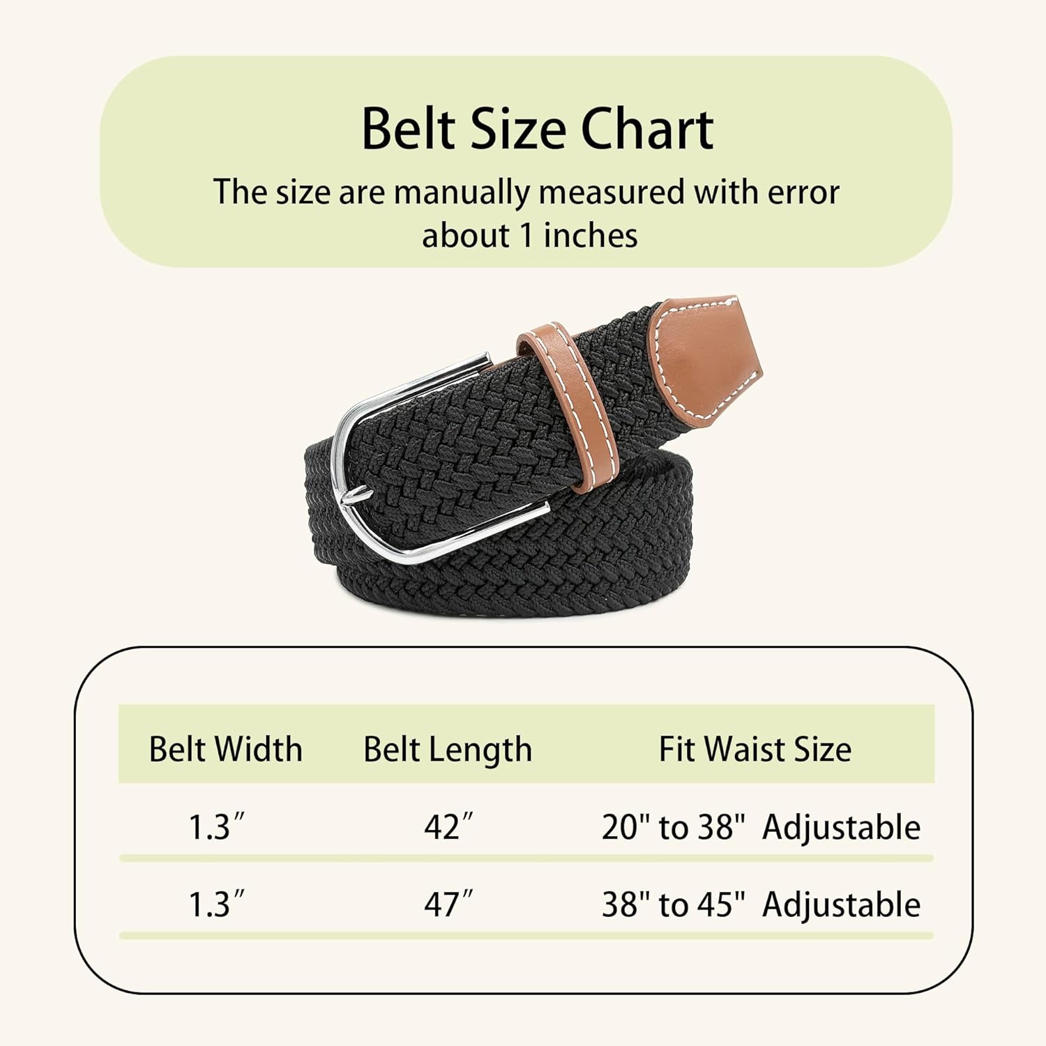 3 Pack Belts for Women Men Boy Girl, No Holes Jeans Pants Dress Elastic Stretchy Golf Braided Belt - Image 6