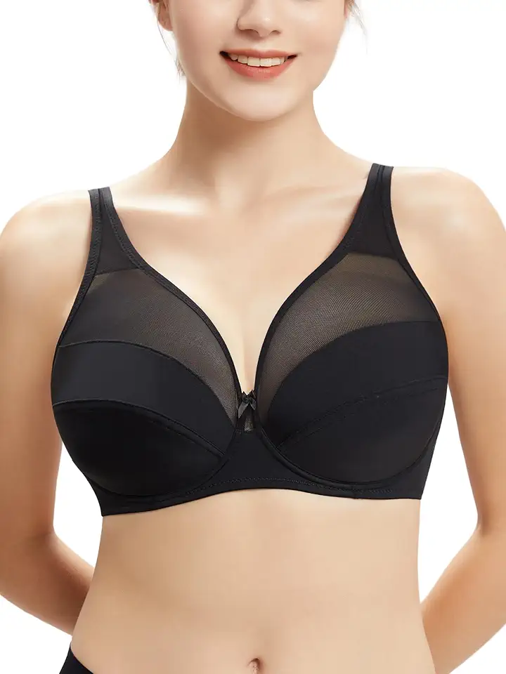 Sutiã minimizador com aro para mulheres com cobertura total nas costas plus size, sutiã não acolchoado, sutiã de elevação para seios pesados, 7227-preto, 38D