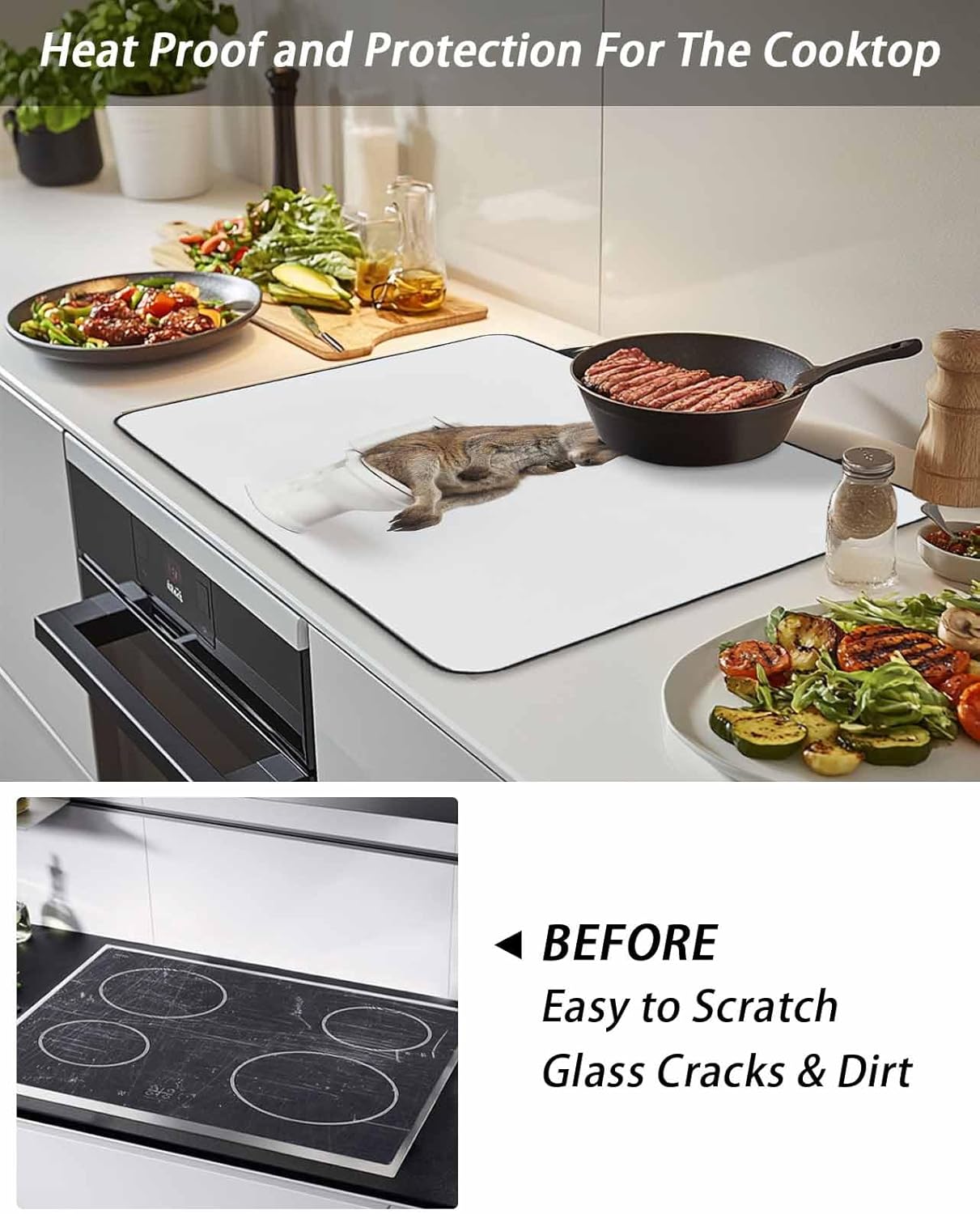 Funny Kangaroos Stove Top Cover for Electric Stove, Cute Art Fun Lovely Animals on Toilets Heat-proof & Non Slip Glass Top Stove Cover Protector, Kitchen Flat Cooktop Rubber Mat 36x21 Inches