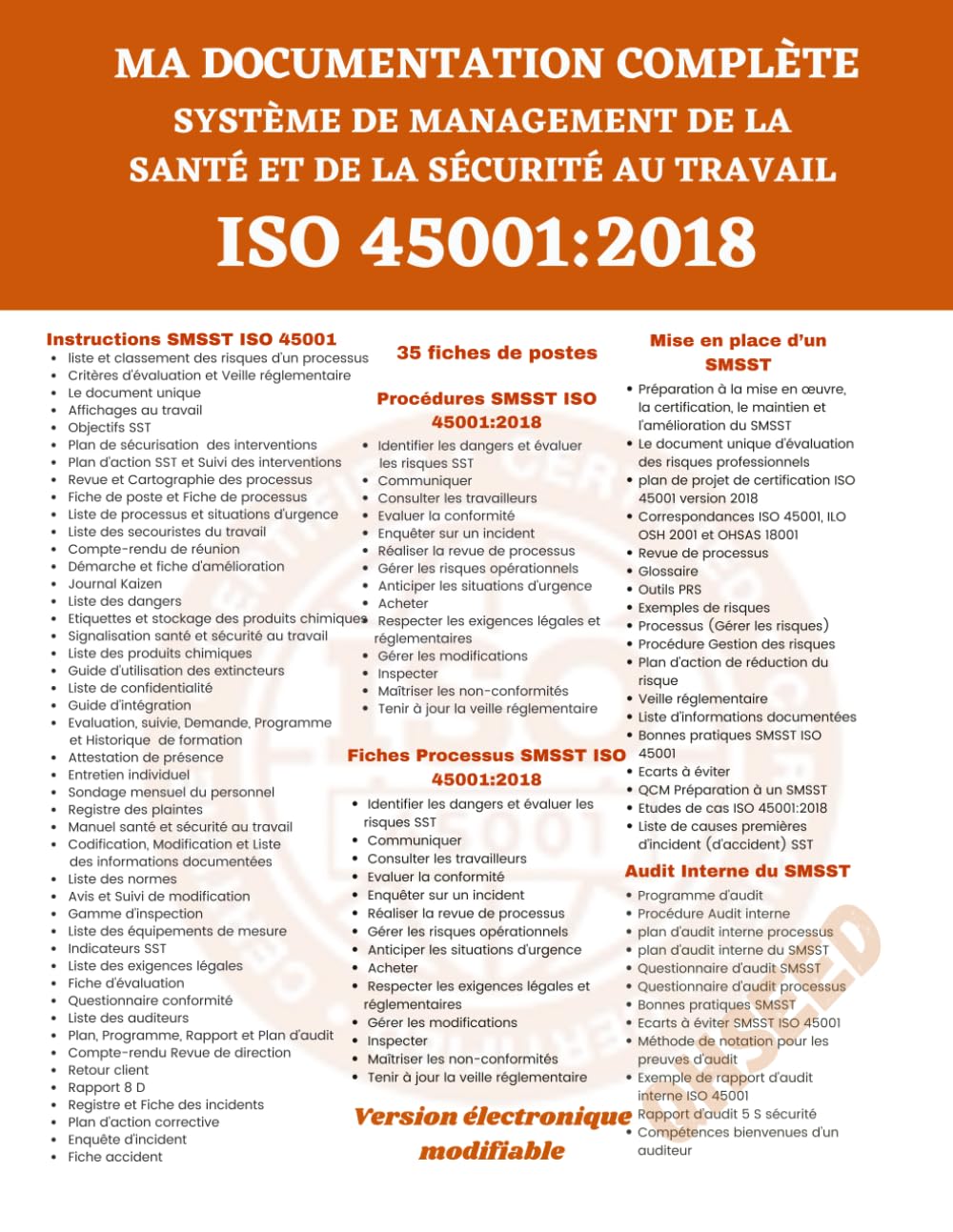 MA DOCUMENTATION COMPLÈTE ISO 45001 VERSION 2018: Kit documentaire Système de Management de la Santé et de la Sécurité au travail (SMSST)