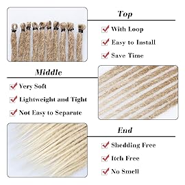 Leeven 40 Strands Thin Synthetic Dreads Extensions 24 Inch Ombre Blonde SE Hippie Dreadlock 0.6 cm Width Loc Extensions Handmade Reggae Style Crochet Braiding Hair for Women and Men 27/613