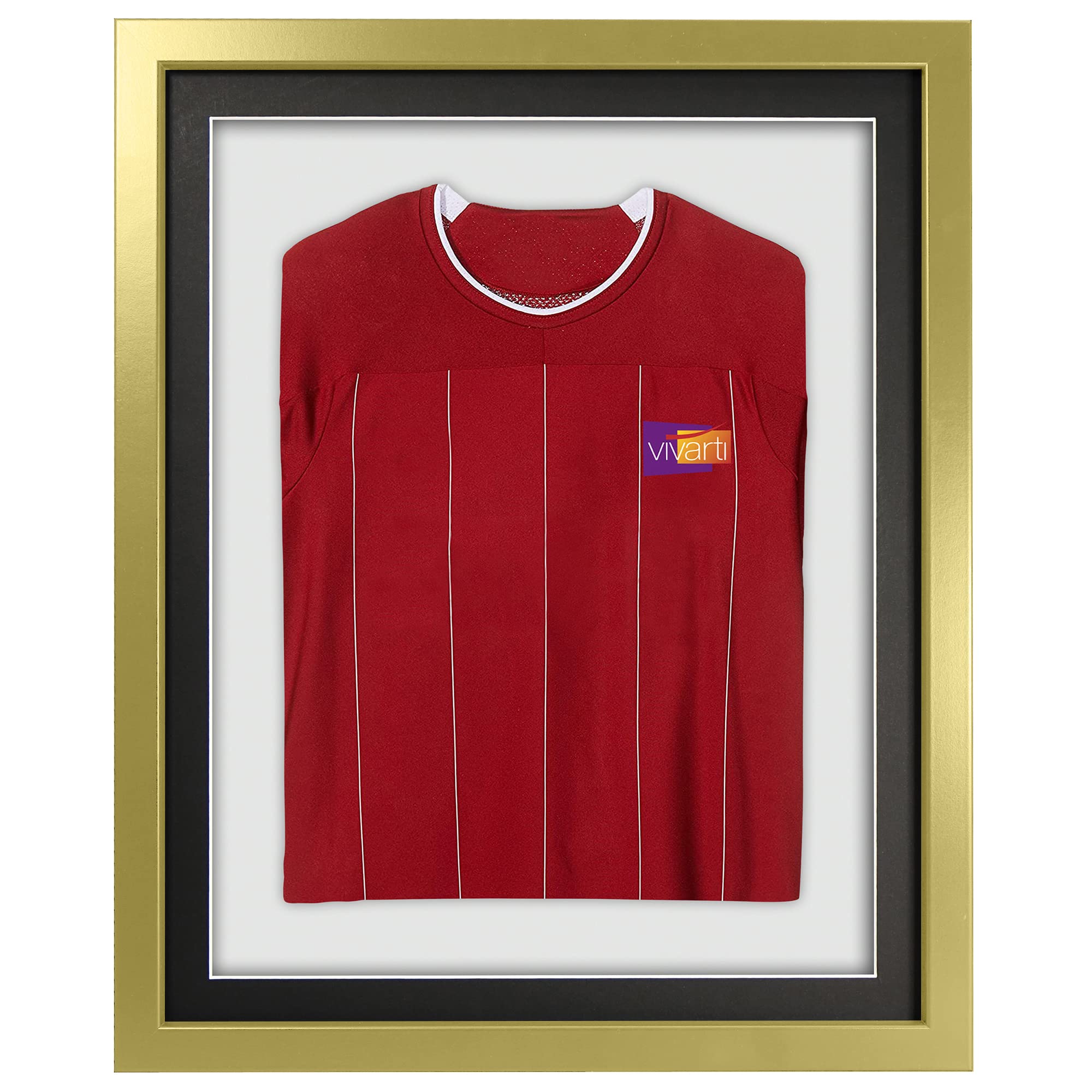 Vivarti DIY Infant 3D Mounted Sports Shirt Display Frame for Football Shirt, Rugby Shirt, Band T-Shirt Shadow Box - 40 x 50cm - Gold Frame, Black Mount, White Backing Card