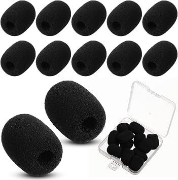12 Pack Microphone Covers Foam Headset, 1.18 X 0.87 Inch Lapel Mic Covers, Soft Microphone Windscreen for Headset Lavalier Microphones Noise Reduction Black
