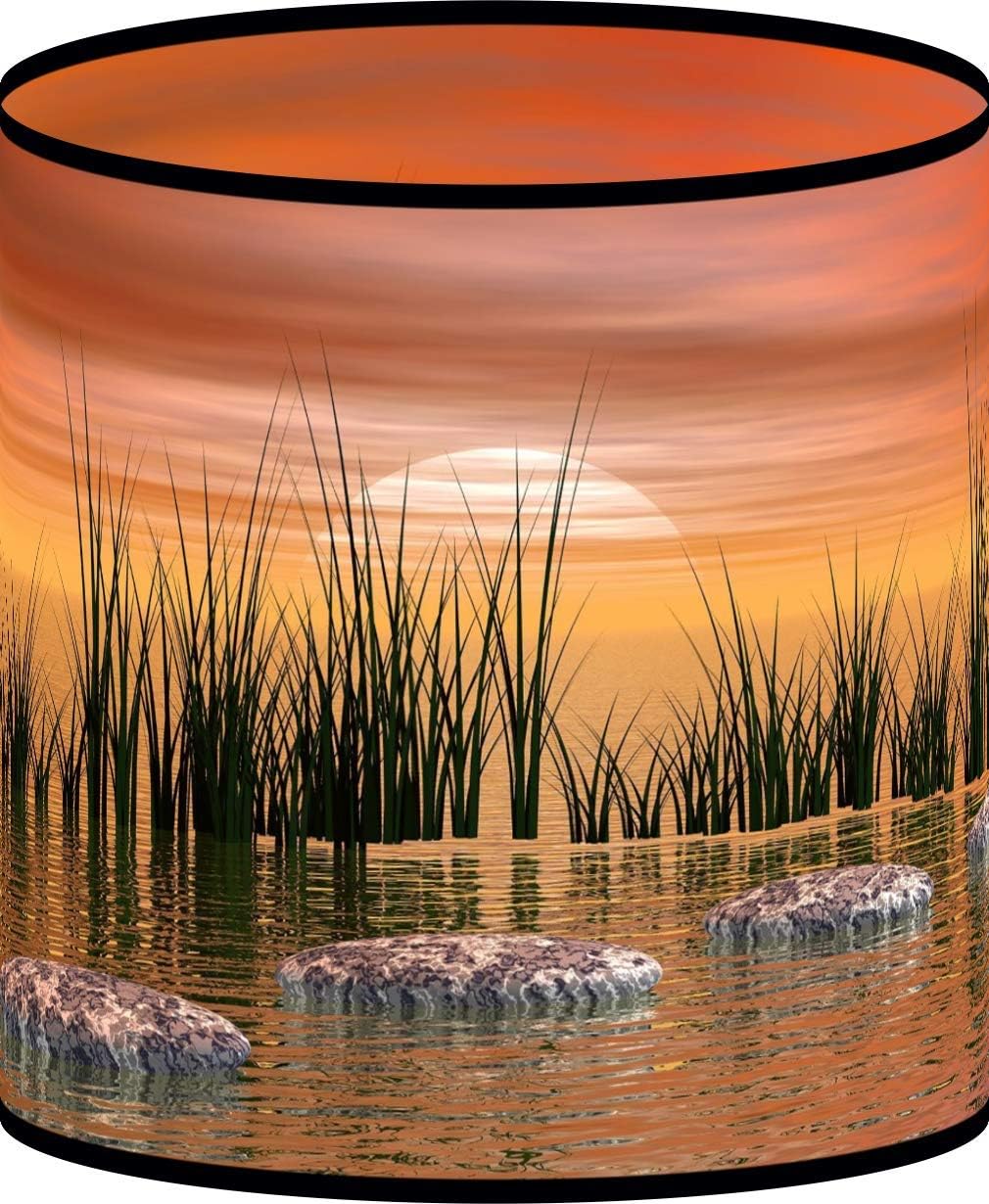 LampPix 10.00 Inch Table Lamp Shade - Riverbed Stones at Sunrise Canvas Desk Lampshade (Spider Fitting)