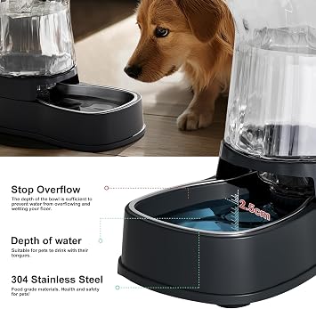Gardner Pet 3.85L Pet Water Dispenser, Dark Grey | Stainless Steel Bowl, Gravity Dog Water Dispenser, 100% BPA-Free Automatic Cat Feeder, For Medium & Large-Sized Pets