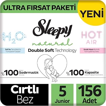 Sleepy Natural Double Soft Ultra Fırsat Paketi Bebek Bezi 5 Numara Junior 156 Adet