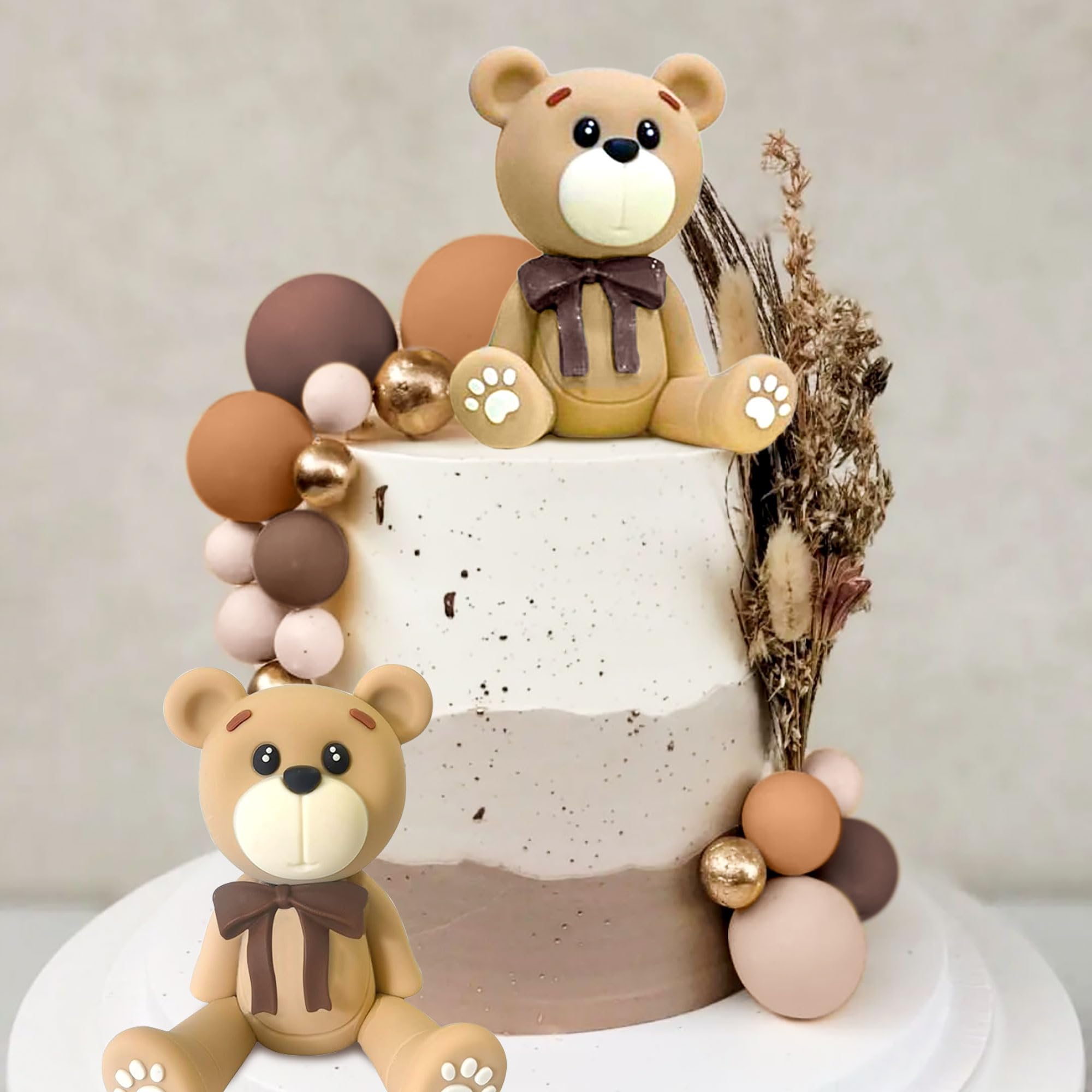 Snapklik.com : Bear Cake Decoration Beige Brown Balls Cake Topper Boho ...