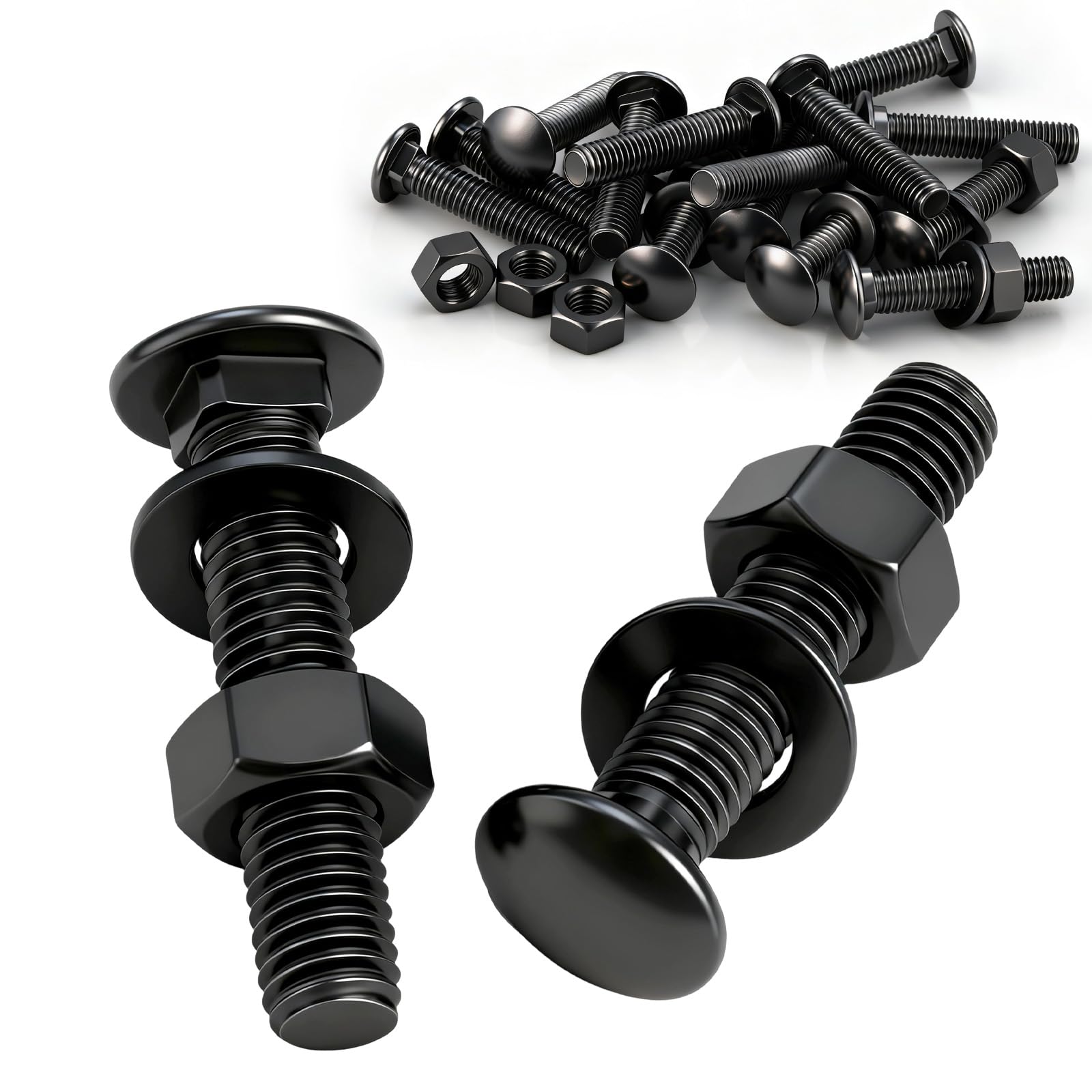 – 10 Pcs Carriage Bolts M6x50mm Coach Bolt M6 Coach Bolts 304 Stainless Steel Black Oxide with Hex Nuts Washers A2-70 for Industrial Machinery Construction Home Decoration