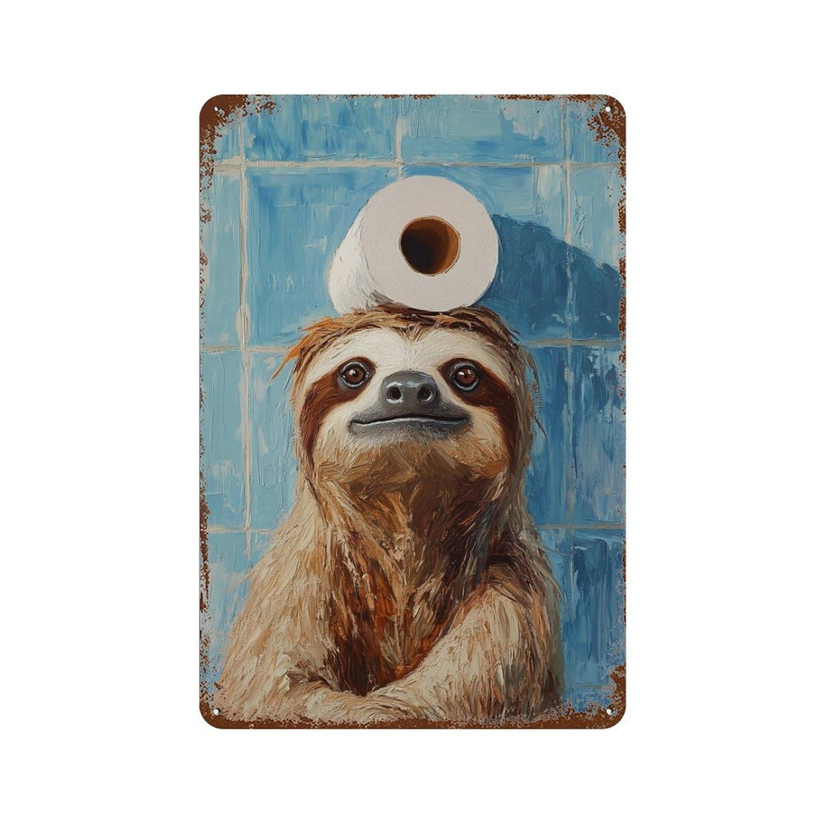 Sloth with Toilet Paper on Head-2 11.8"x7.9" Decorative Tin Sign, Retro Wall Decor for Garage, Bar And Workshop Decor