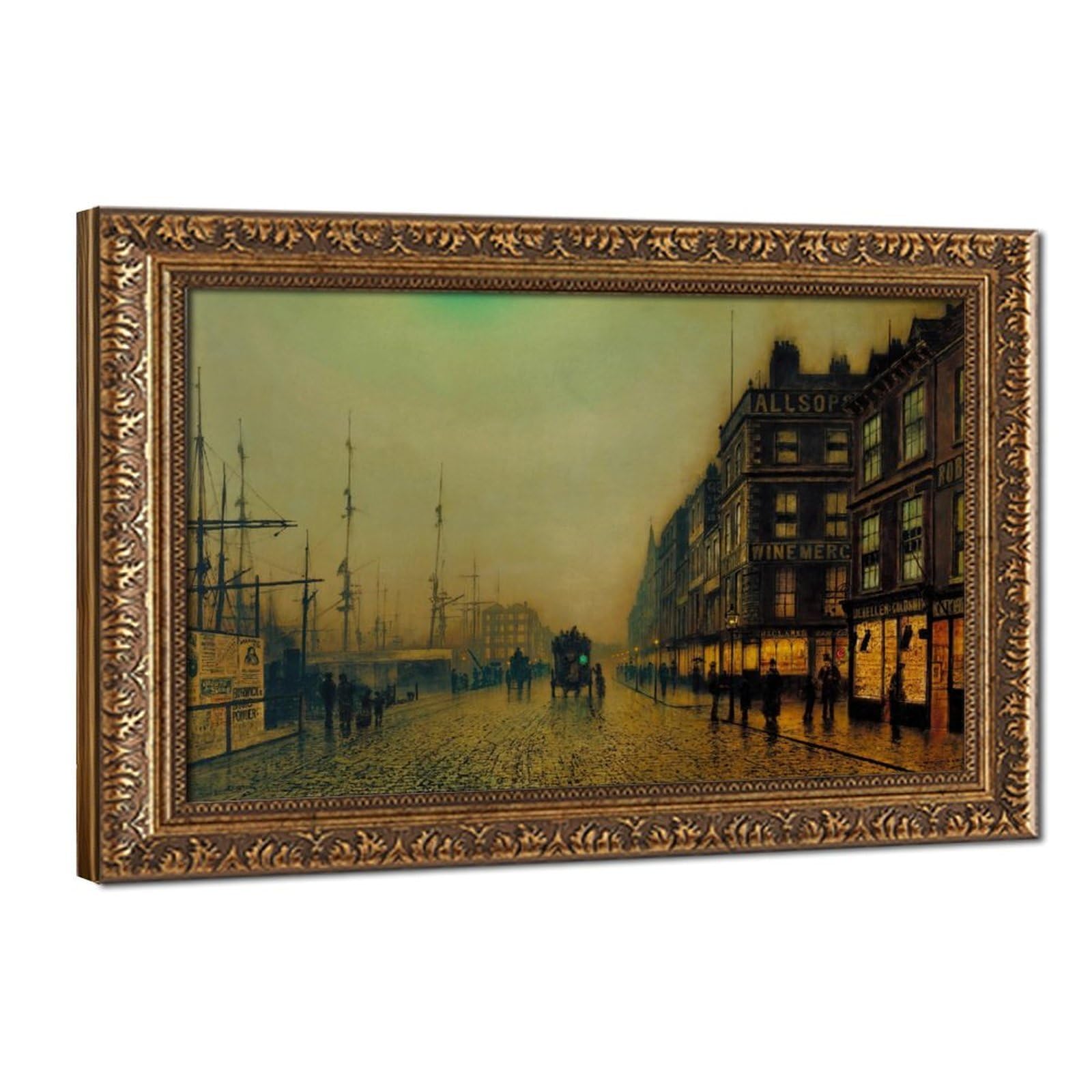 WCYB Liverpool Quay by Moonlight by John Atkinson Grimshaw Posters Prints Canvas Deco Paintings Wall Art Hangable Frame 24" L X 36" W