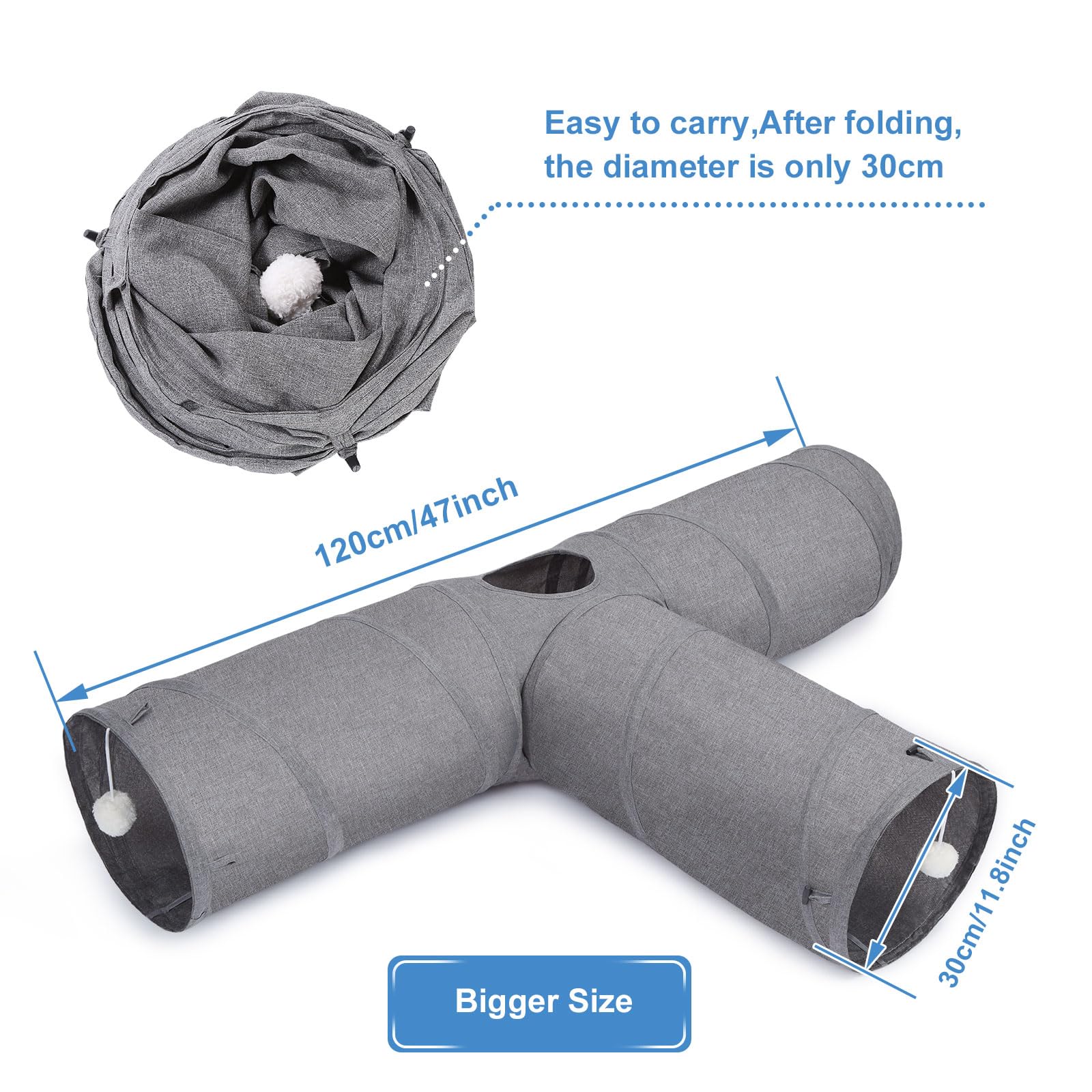Ownpets Tunnel per gatti, grande tunnel per animali domestici a 3 vie con robusto tessuto Oxford, pieghevole e resistente agli strappi, con uscite multiple, palla sospesa e bacchetta teaser, diametro