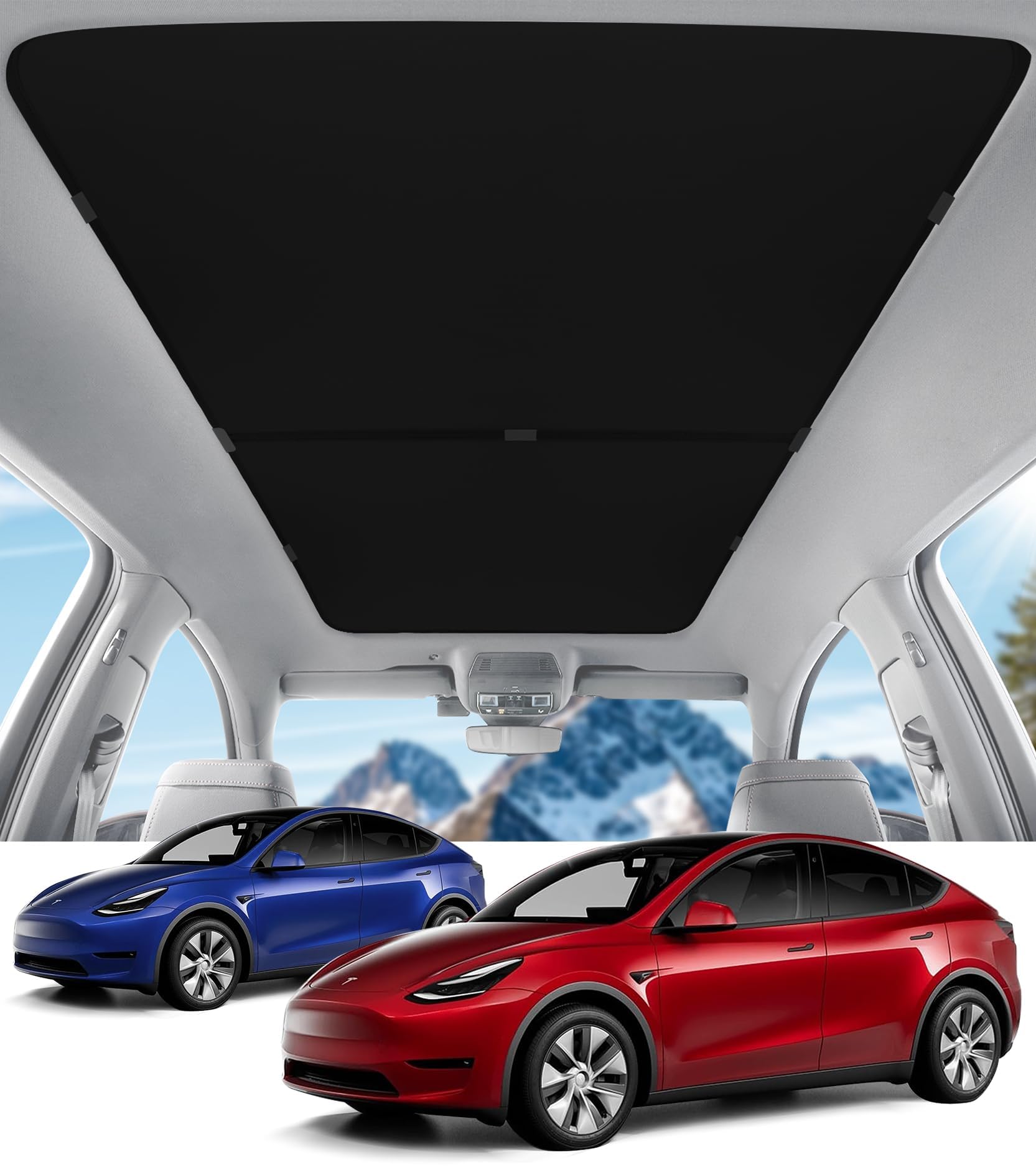 Protezione solare per tettuccio in vetro Tesla Model Y, parasole che blocca il calore, copertura per finestre superiori, rimovibile, accessorio interno per auto per modello Y 2020-2023, nero (senza