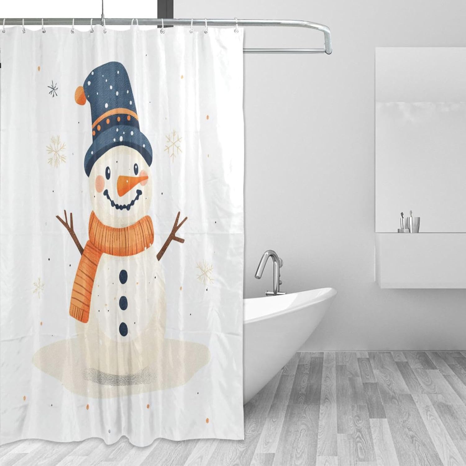 66x72 Inch Water Resistant Curtains Bathroom with Hook Christmas Cute Snowman Polyester Curtain Washable Material Shower Liner for Bath
