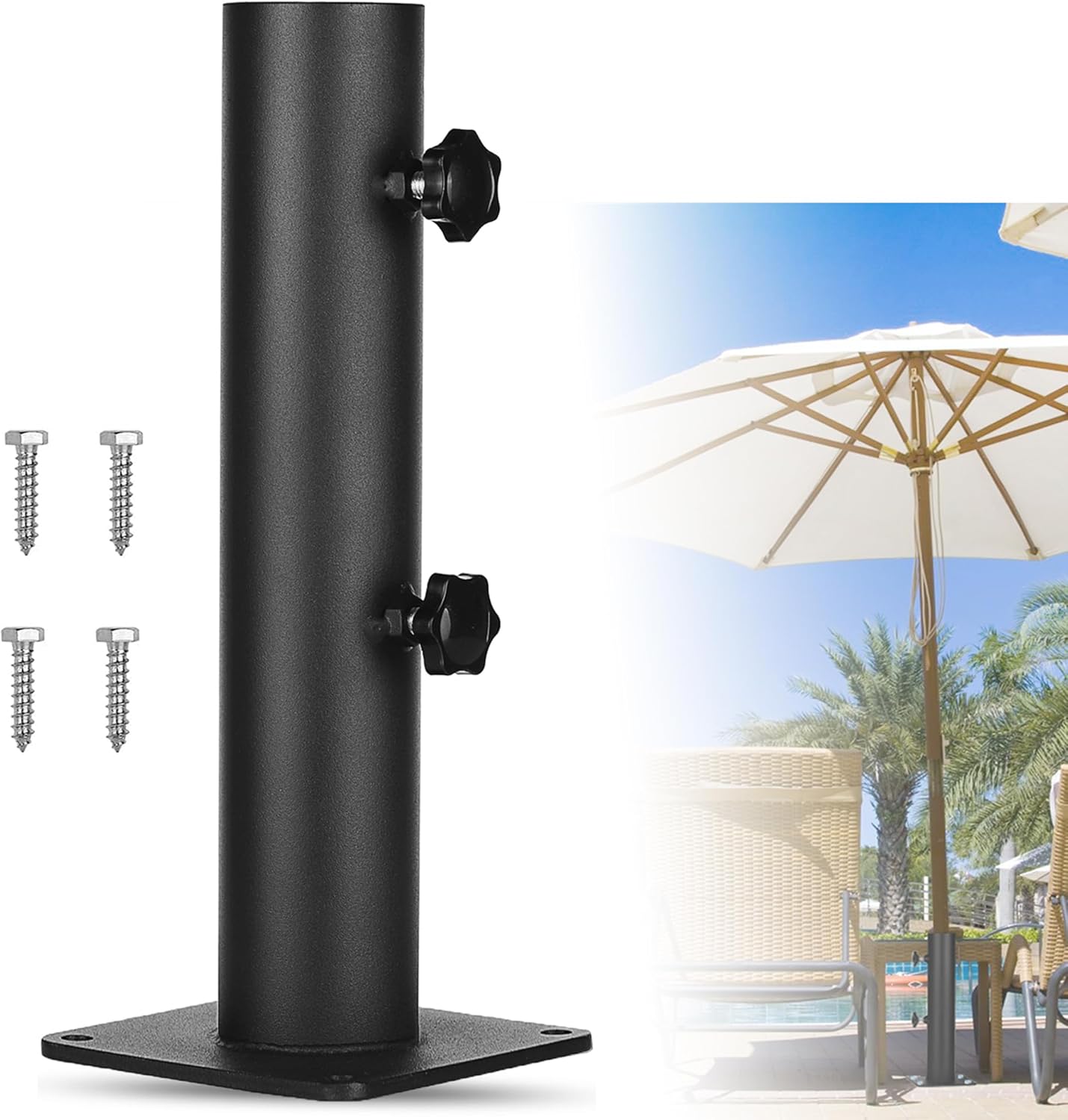 Patio Umbrella Outdoor Base Deck Mount Umbrella Holder Heavy Duty Umbrella Clamp Hand-Turn Knob Umbrella Base Stand for Decks, Docks, Courtyard Balcony, Pontoons, Patios, Pinic Tables Desk