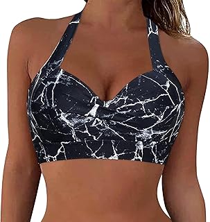 Top de Bikini para Mujer Top de Traje de Baño Push-up Cuello en V Sexy Cruzado Top de Traje de Baño con Acolchado Extraíble y Tirantes ajustables