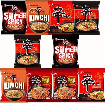 Nongshim SHIN Ramyun Korean Ultimate Spicy Ramen Bundle - Original, Red, Black, Kimchi & Stir Fry Noodles Shin x 2, Red x 2, Kimchi x 2, Black x 2, Stir Fry x 2