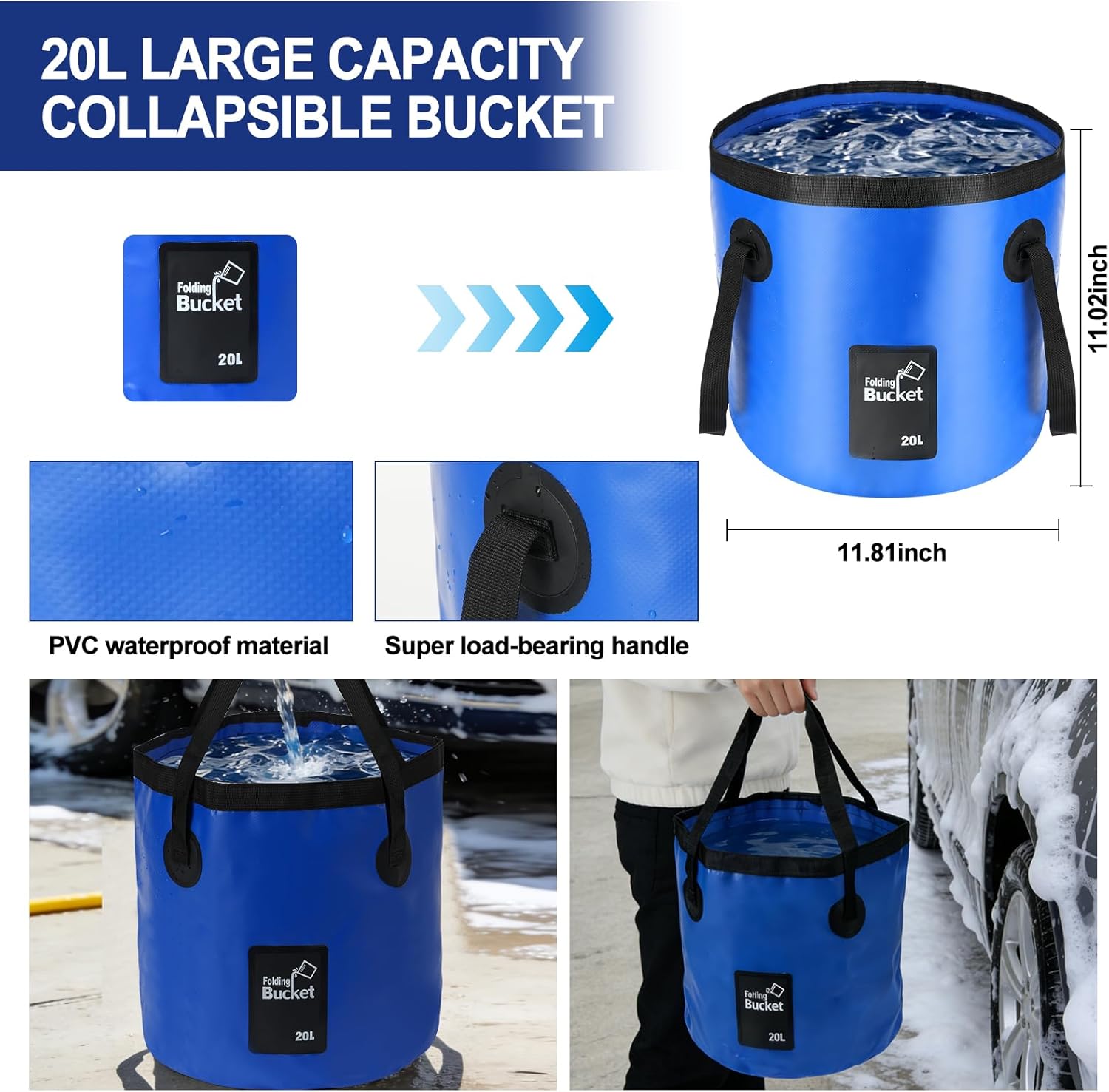 62'' Car Wash Brush with Long Handle, Scratch-Free Car Wash Mop Kit with Car Wash Bucket, Wheel Tire Brush, Wash Mitt Towel, Windshield Squeegee, Car Cleaning Brush Kit for Cars RV Truck Boat