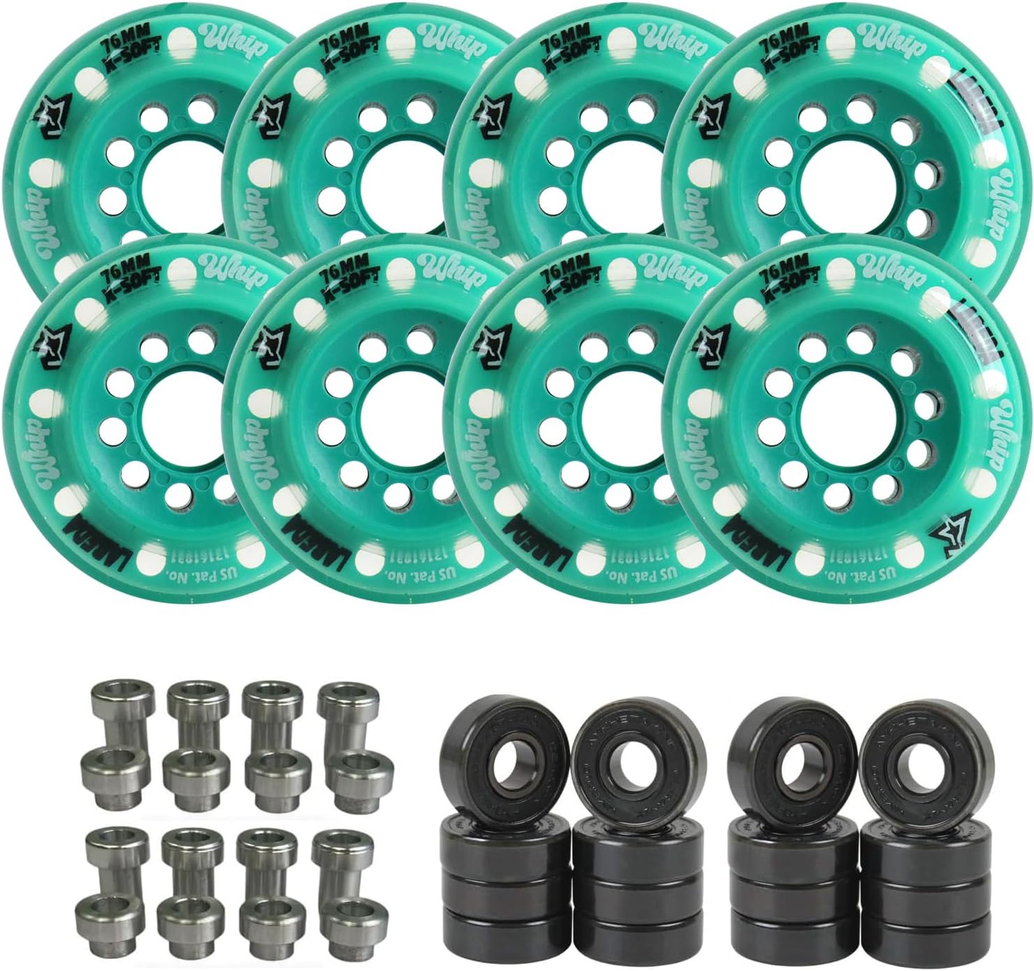 Labeda Whips Roller Hockey Wheels - Pink 8-Pack - X-Soft - Choose Size Size - Includes Evo Spacers and Amp Hybrid Ceramic Bearings