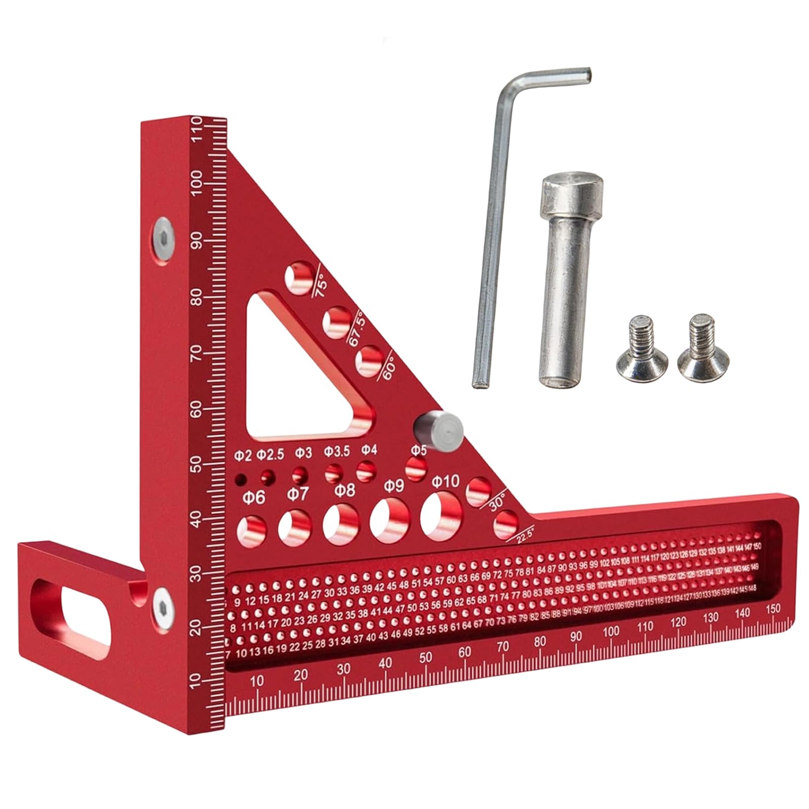 SANTUO 1 Pc 3D Carpenter Square, Aluminum Alloy Precision Ruler with Marking Scriber,Multi-Angle Measuring Tool for 22.5 to 90 Degree Woodworking, for Carpenters, Engineers and DIY Projects,Red