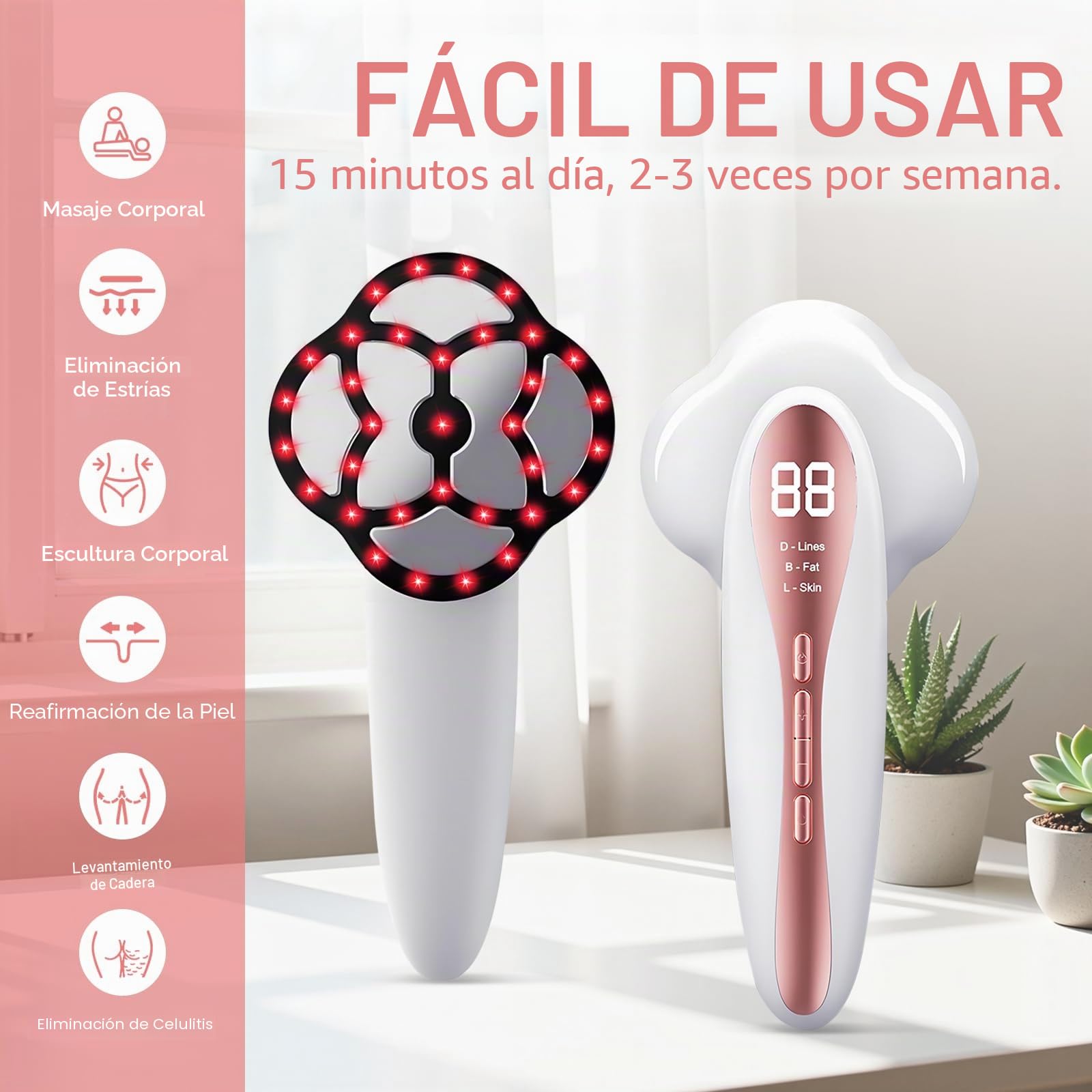 Masajeador Anticelulítico Profesional, Masajeador Celulítico Eléctrico Unisex,15 Niveles Ajustables, 3 Modos de Funcionamiento y Calentamiento para Cintura, Brazos, Glúteos y Piernas
