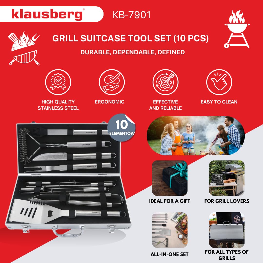 KLAUSBERG KB-7901 - Set di posate per barbecue, 10 pezzi