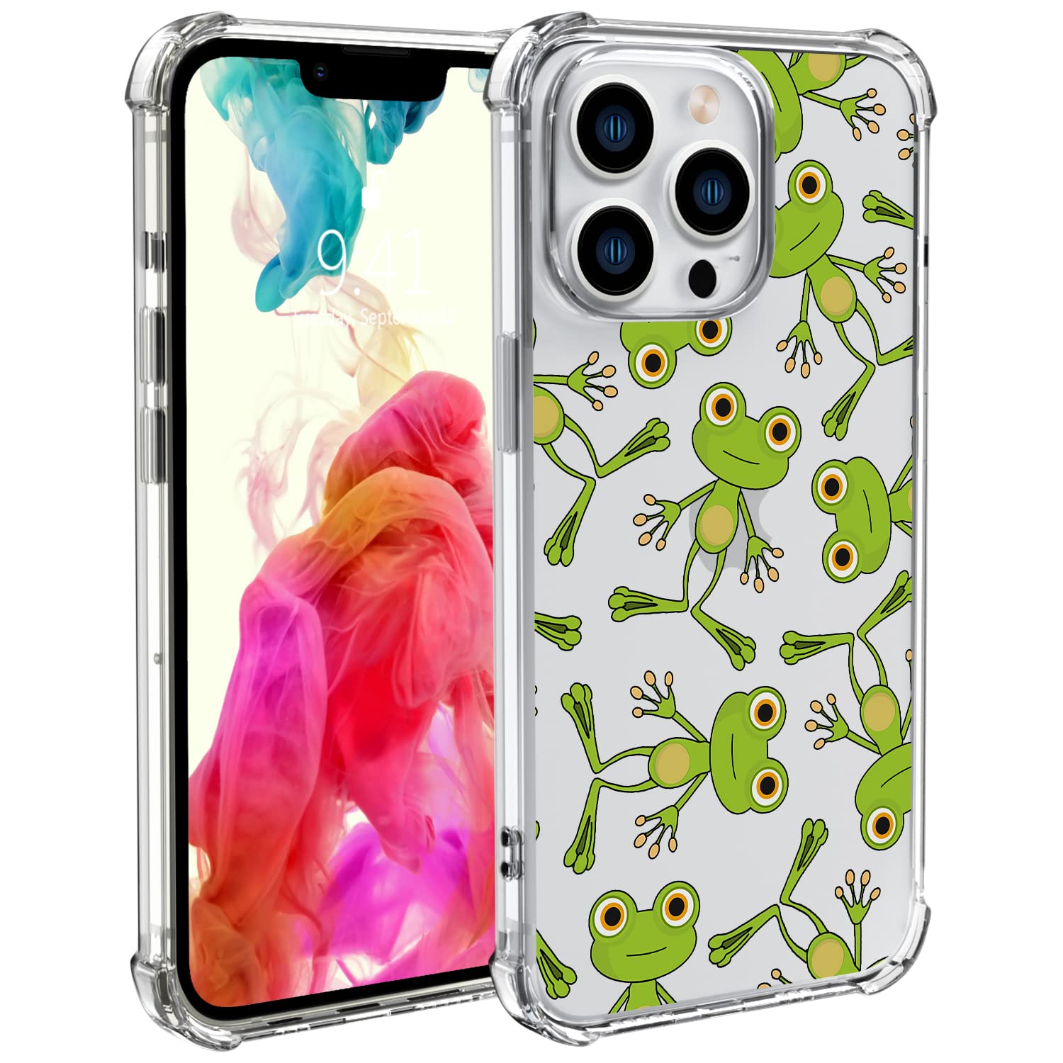 Wihytec Cute Frogs Phone Case for iPhone 11 Cartoon Frog Case Cover Clear Phone Case w/Four Corner Reinforced Shockproof Girly Women Phone Cover Transparent Preppy Phone Case with Cute Design