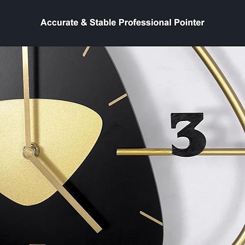 Miniatura 5 de homary Reloj de pared moderno con péndulo de metal silencioso, relojes grandes escandinavos creativos para decoración de sala de estar (negro)