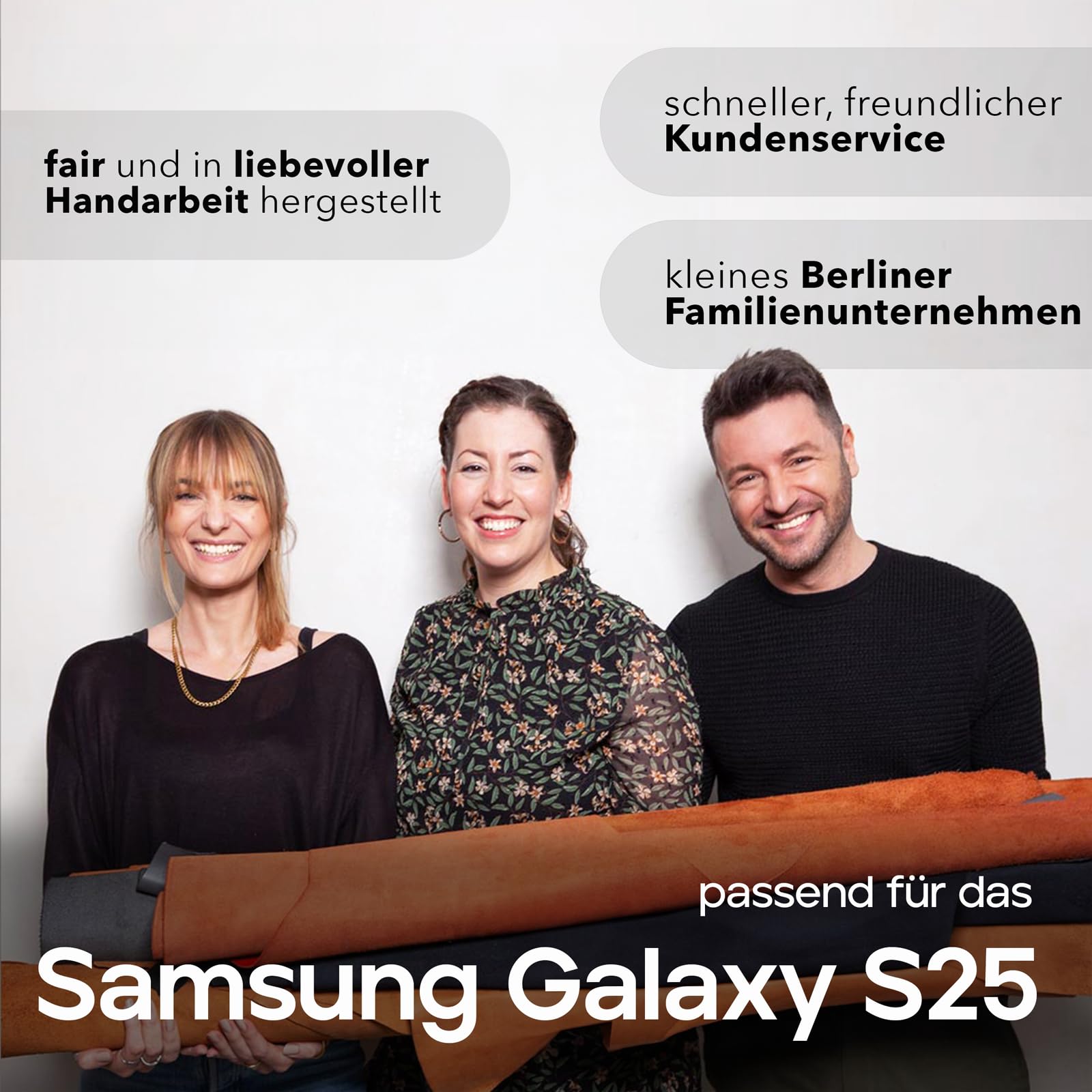 WIIUKA Hülle für Samsung Galaxy S25, Leder aus Deutschland, mit Kartenfach, extra Dünn, Handyhülle mit Standfunktion, Tasche Vintage Cognac Braun