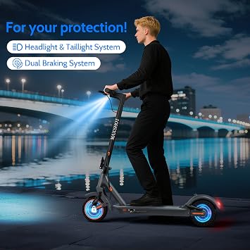 Maxshot Electric Scooter, 8.5 /10 /14 Tire, 16/19/22 Mph Top Speed, 12/16/21/27/28/49/50 Miles Long Range, Folding Escooter for Adults and Kids with Seat Bag, Dual Braking, Dual Suspension, App