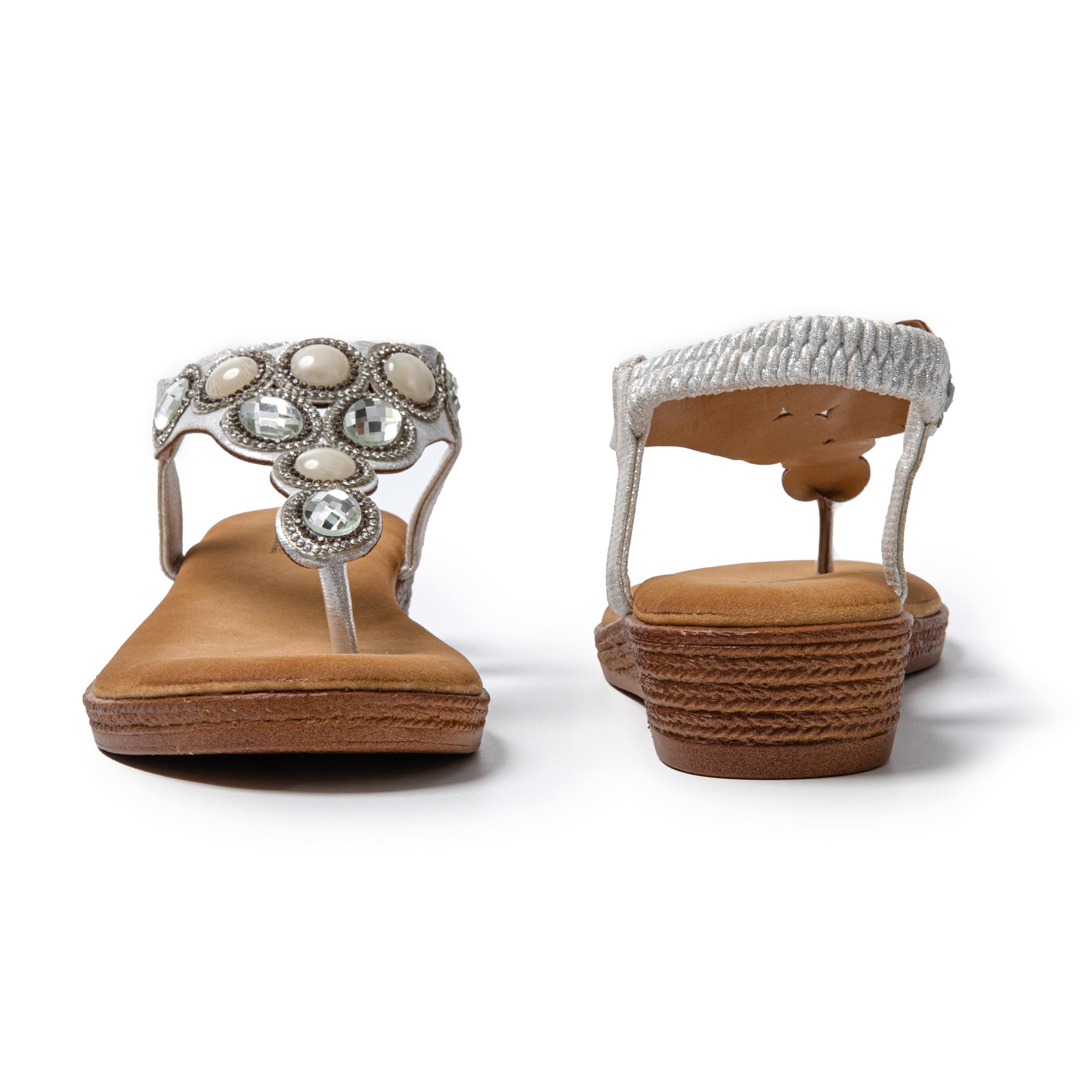 JOMIX Sandali Donna Estive Infradito con Gioielli e Strass Zeppa Bassa Chiusura Elastica