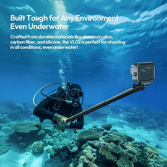 2.7m 8.86ft Carbon Fiber Extended Edition Invisible Selfie Stick for Insta360 X5/X4/X3/GO 3S/ONE X2/DJI Osmo 360, ULANZI VL02 Extension Pole Waterproof Handle Grip for GoPro, Phone and More