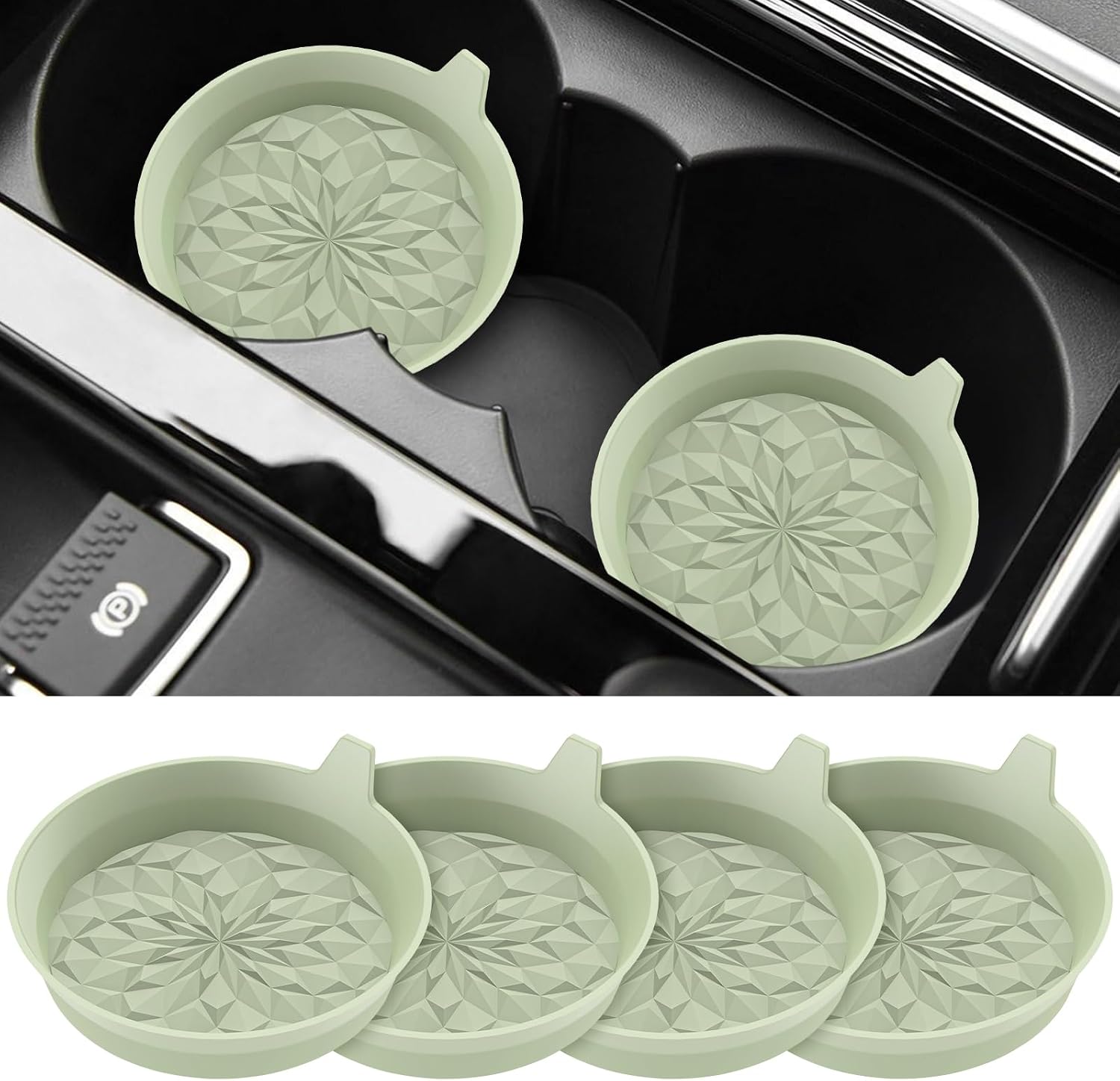 ME.FAN Car Cup Coasters [4 Pack] Silicone Cars Coasters - Universal Non-Slip Recessed Interior Accessories - Cup Holder Inserts Desert Sage
