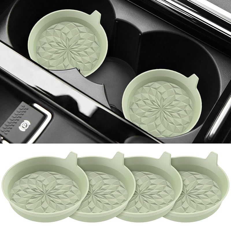 Porta-copos automotivo de silicone ME.FAN redondo e antiderrapante cor Desert Sage kit com 4 unidades