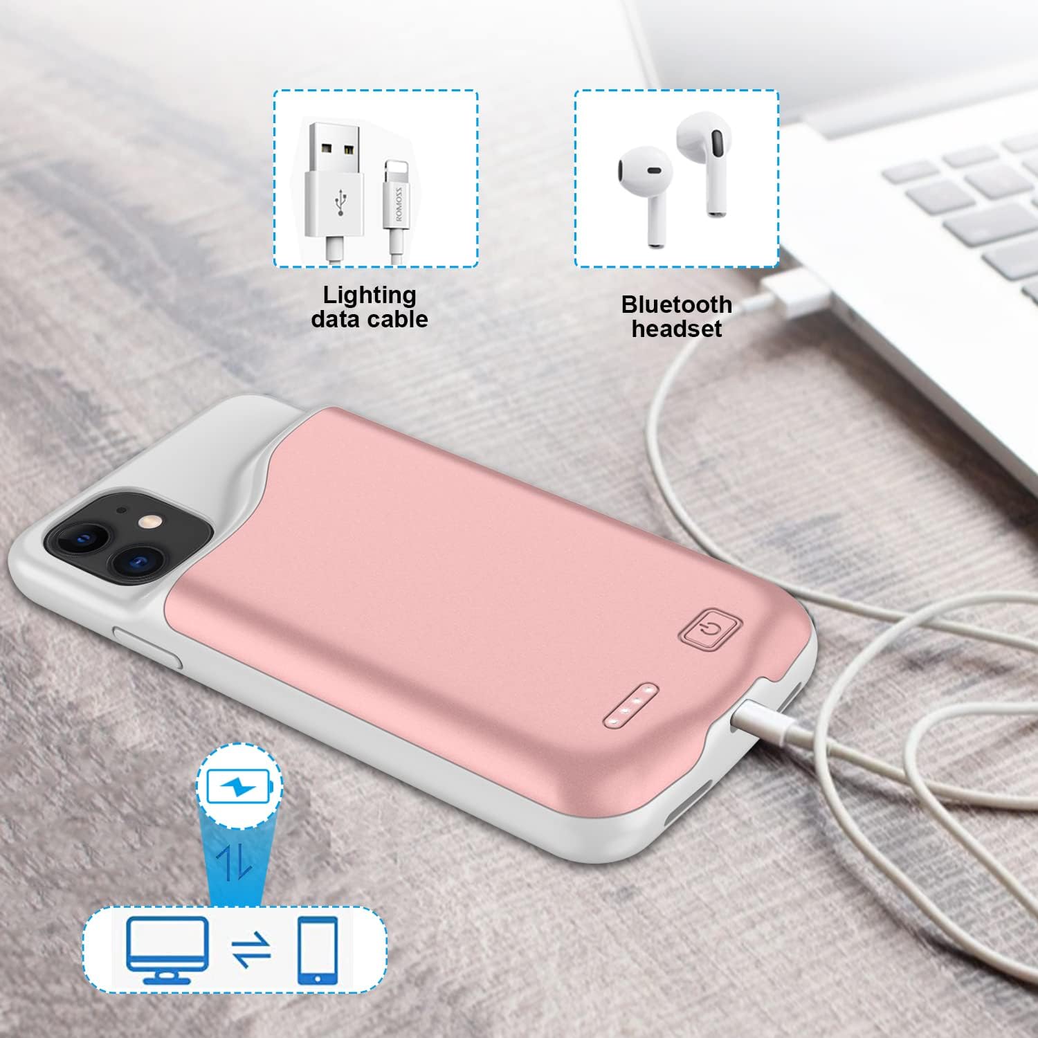 TAYUZH Battery Case for iPhone 11, 7000mAh Portable Protective Charging Case Rechargeable Extended Battery Pack Charger Cover Compatible with iPhone 11 (6.1'), Rose Gold