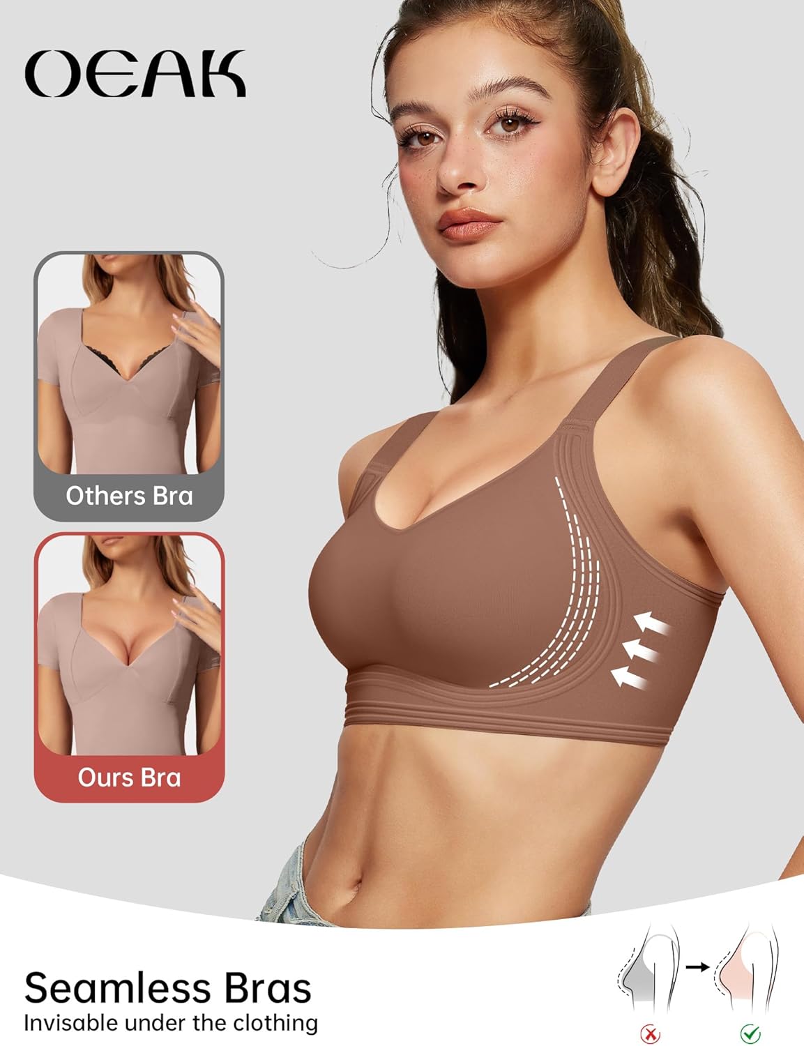 OEAK Womens Seamless Push Up Bras No Underwire Full Coverage Comfortable Bra V Neck Bralettes Wireless Everyday Bra - Image 4