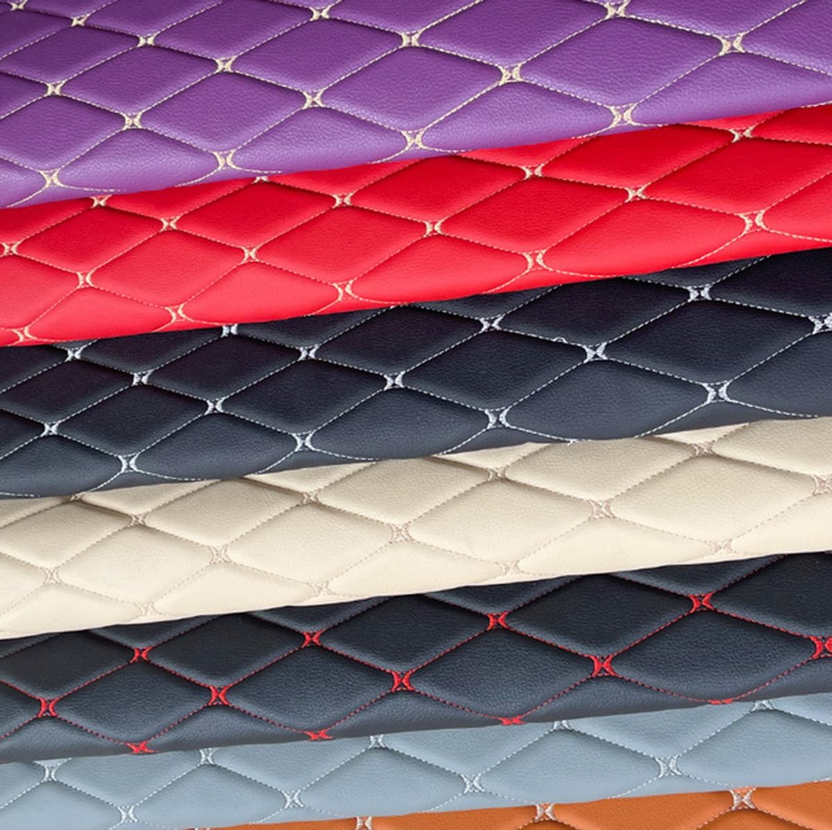 Diamond Faux Leather Vinyl Quilted Foam Fabric with 1/4" Thick Foam Backing for Upholstery Car Headliner Headboards Furniture DIY Projects,60" x 39.37" (Blue)