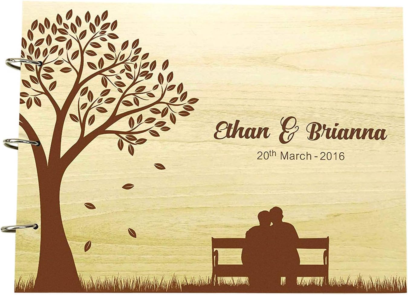 Bride and Groom Silhouette Personalized Name and Date Wedding Wooden Guest Book Photo Albums Scrapbook