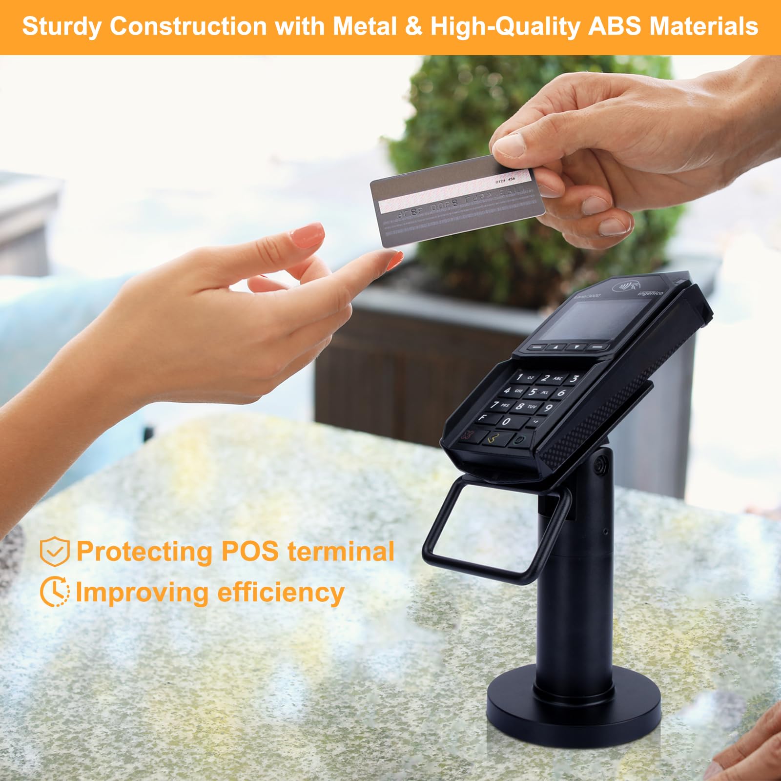 POS Terminal Stand für Ingenico Lane/3000/3600/7000/8000, Point of Sale Square Card Reader Terminal Holder, Tilt & Swivel Metal POS Stand with Installation Tools, Screw-in & Adhesive, Black