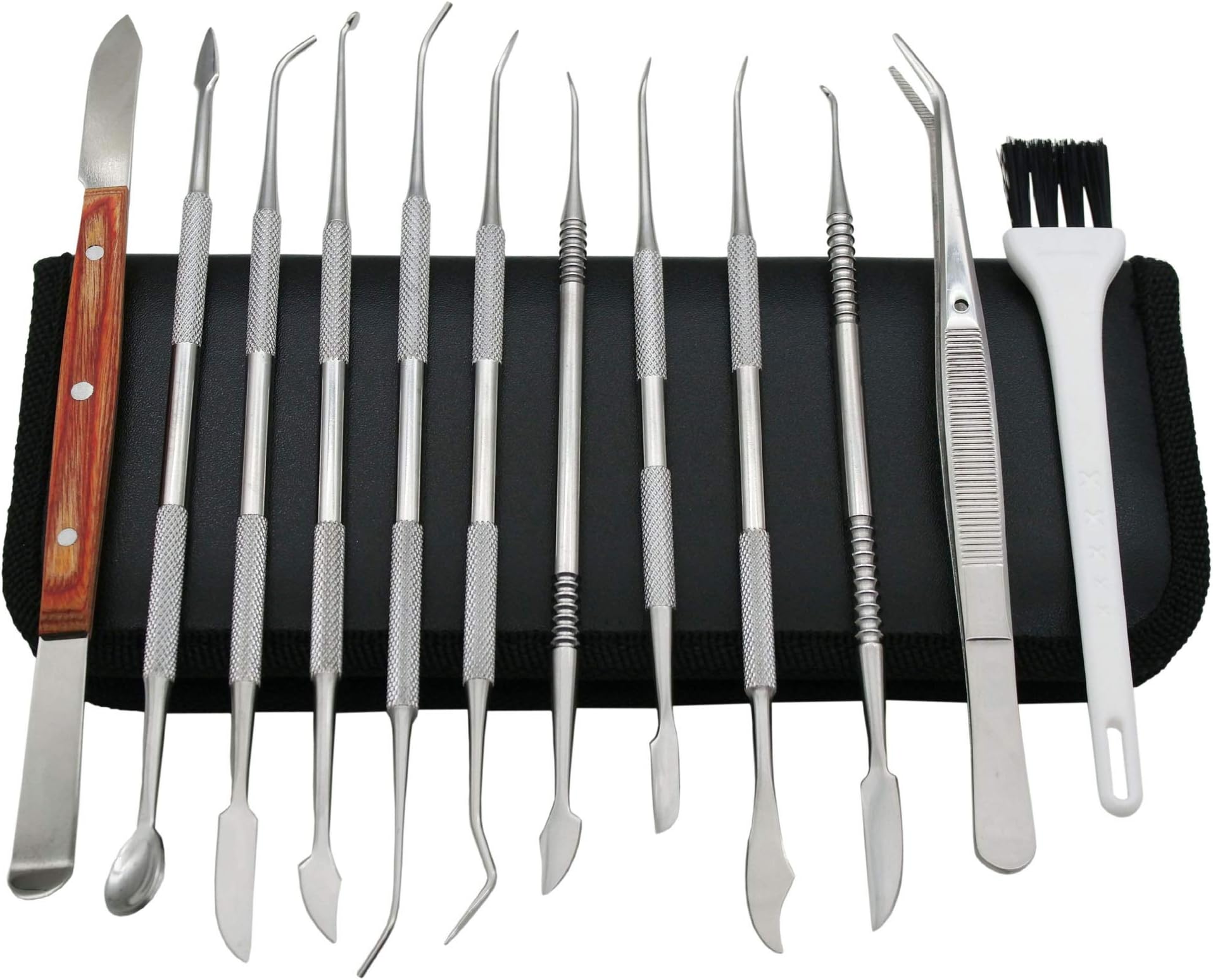 Vitakiwi Double-Ended Stainless Steel Wax Clay Sculpting Carving DIY Tools Kit, Spatula Chisel Carver Set with Tweezer, Cleaning Brush and Carrying Case (Pack of 12)
