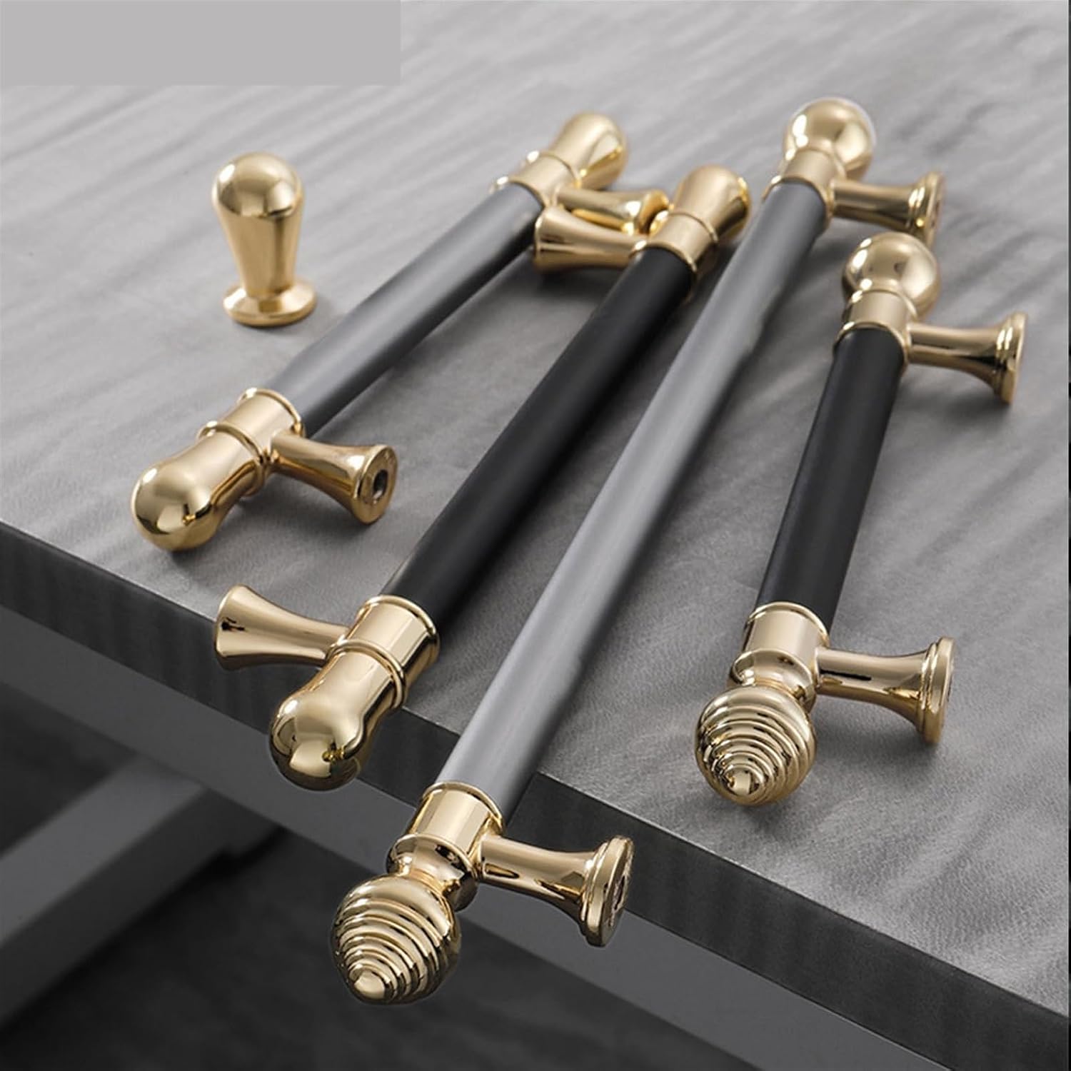 Modern Zinc Alloy Black Gold Door Handles Kitchen Cabinet Handles Solid Drawer Knobs Fashion Furniture Handle Hardware 1Pcs (Color : Gray Gold 192mm)