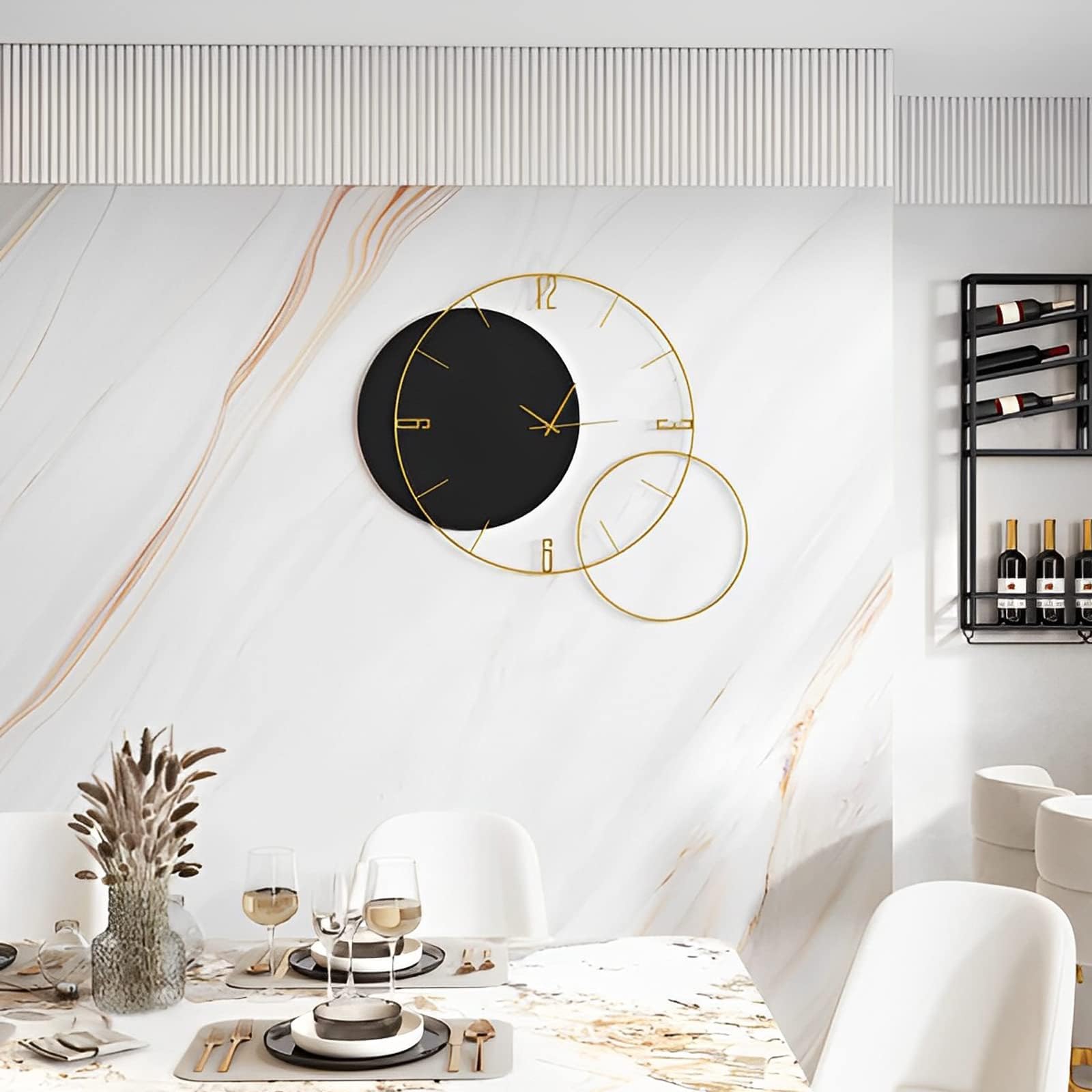 Large Modern Wall Clock,Wall Clocks for Living Room Decor, Silent Minimalist Metal Dial,Big Decorative Farmhouse Pendulum Wall Clocks for Office,Dining Room Bedroom?size:26.3*23.6 inches) (Black)